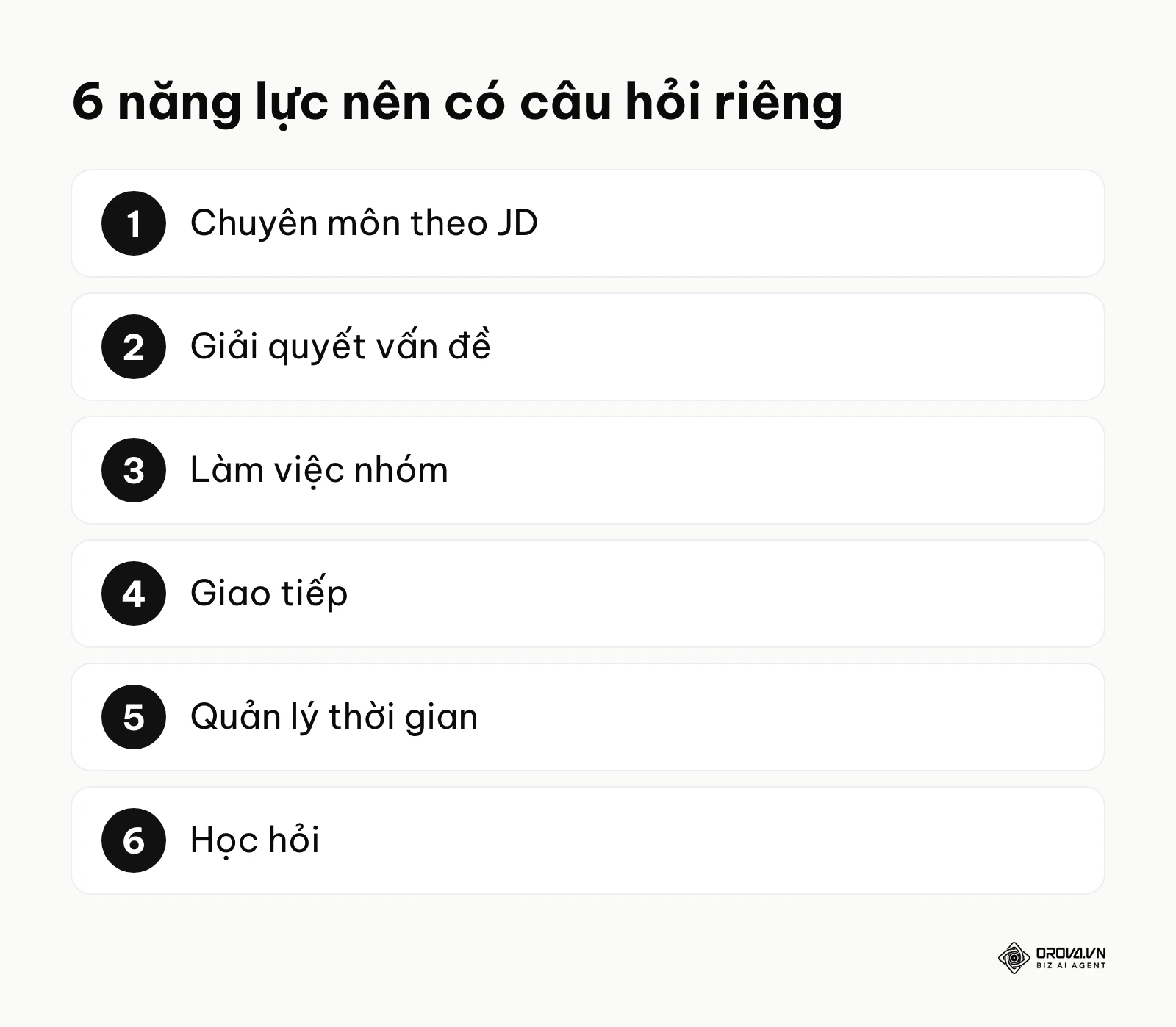 6 năng lực trong bộ câu hỏi phỏng vấn mẫu