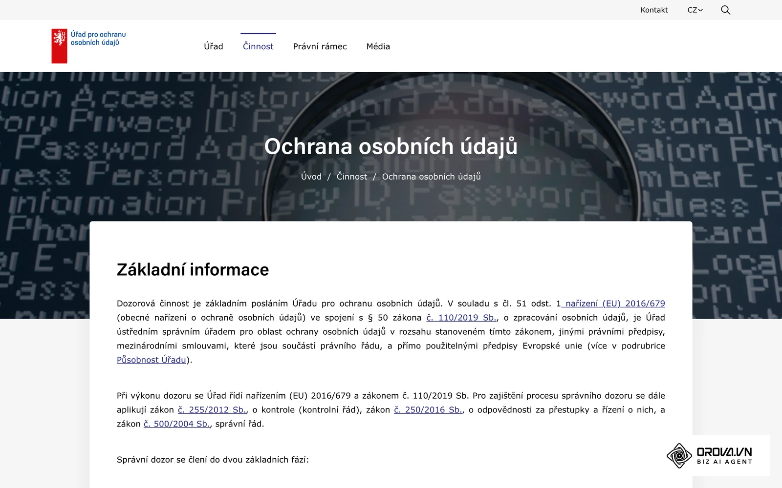 Sekce Ochrana osobních údajů na webu Úřadu pro ochranu osobních údajů (ÚOOÚ).