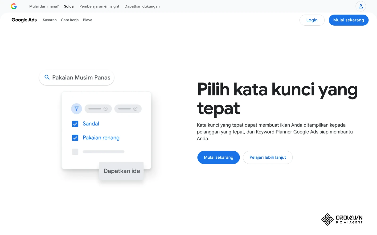 Halaman resmi Google Keyword Planner, alat untuk melihat perkiraan volume pencarian dan ide variasi kata kunci.