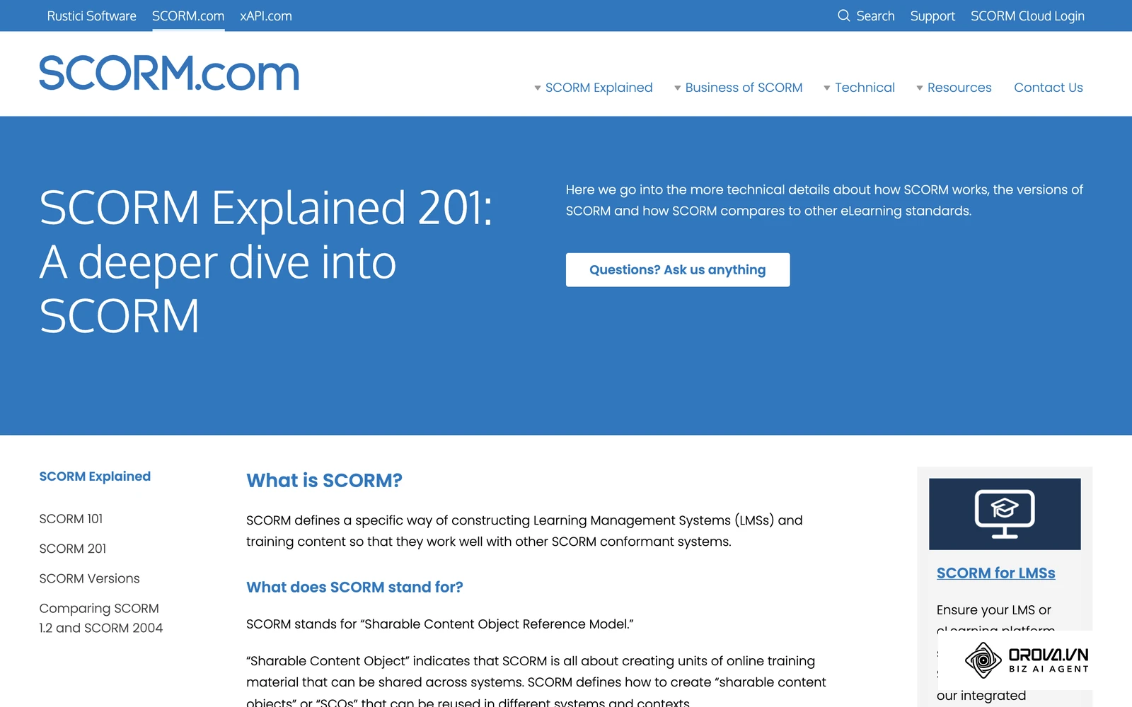 หน้าอธิบายมาตรฐาน SCORM บนเว็บไซต์ scorm.com