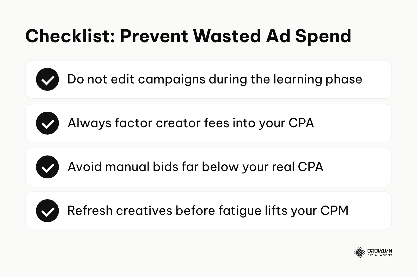Summary checklist to avoid common mistakes that increase TikTok ad costs.