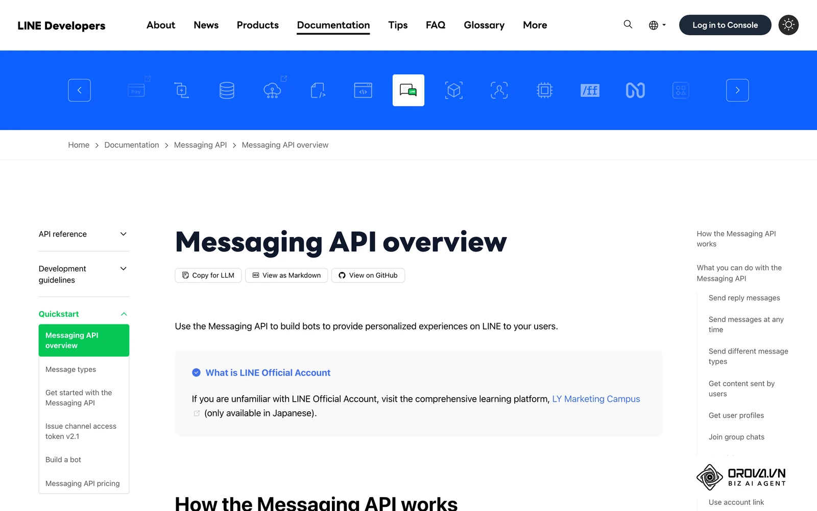 LINE Developers 官方文件，說明 Messaging API 的推播訊息與頻道存取權杖