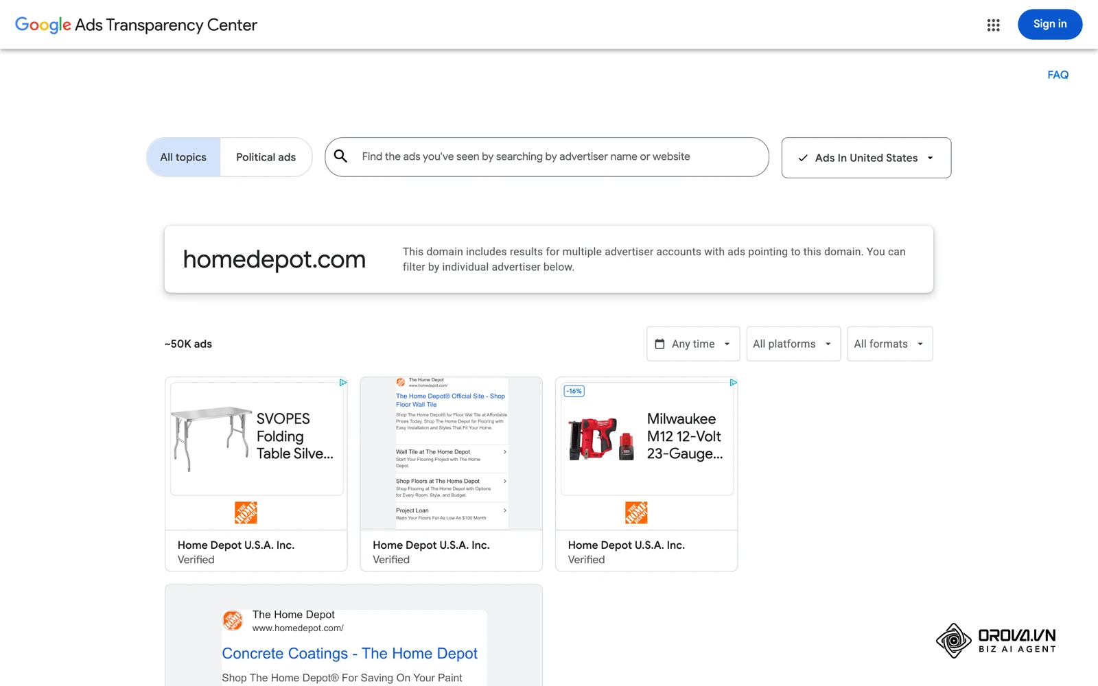Google Ads Transparency Center, region United States: the live Google ads one large US retailer is running right now. Every ad in this list is paid for through the same auction described in this guide.