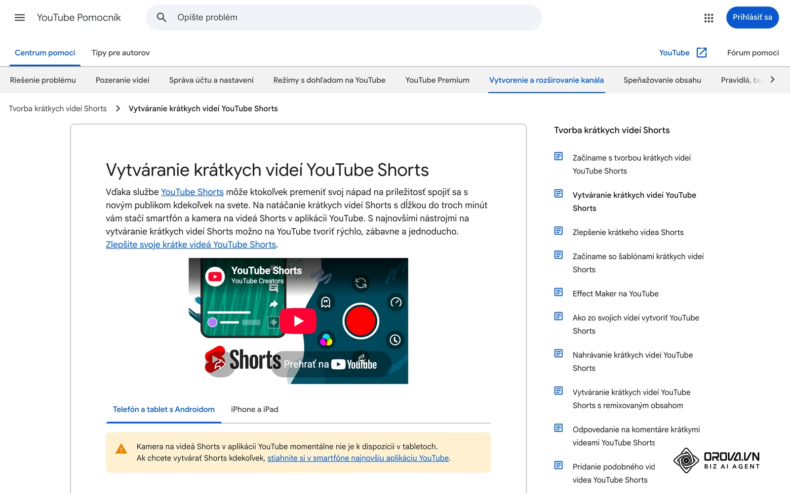 Pomocník YouTube v slovenčine, článok Vytváranie krátkych videí YouTube Shorts: natáčanie kamerou na videá Shorts v aplikácii YouTube, klipy dokopy najviac tri minúty.