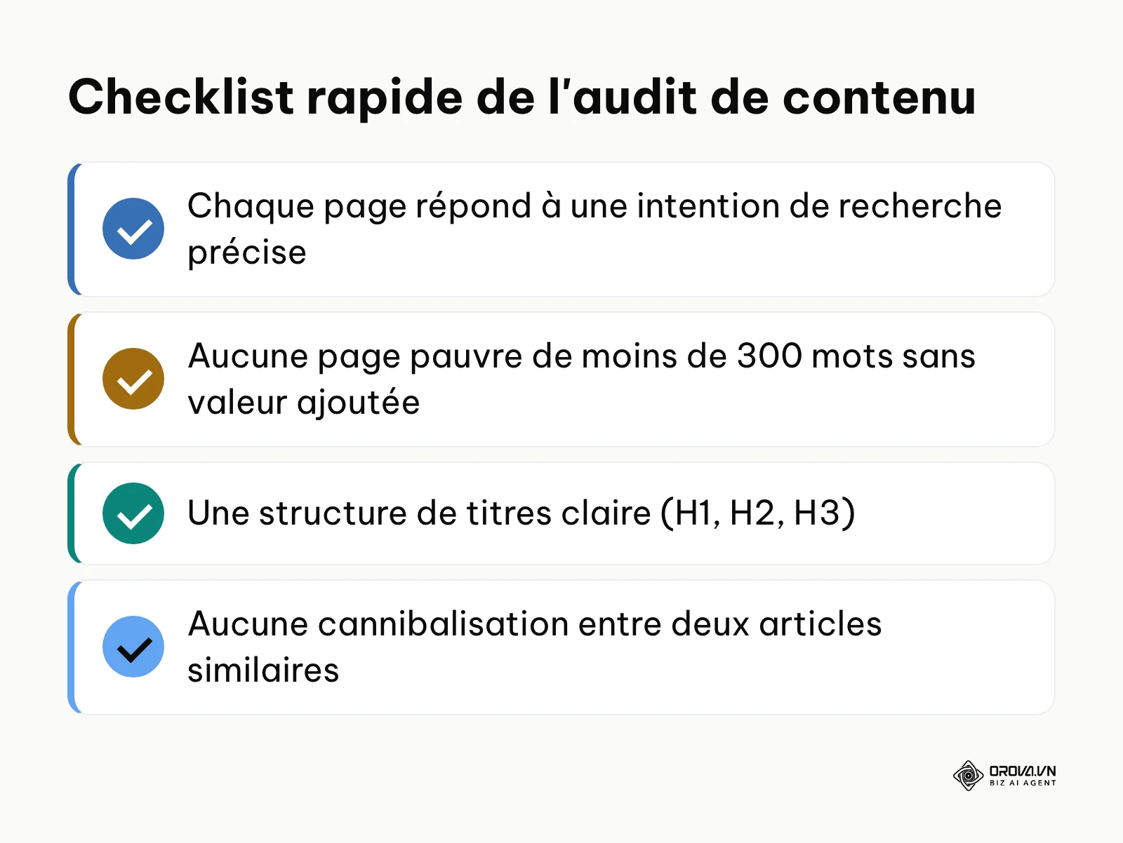 Liste à puces des éléments essentiels à vérifier lors d'un audit de contenu web
