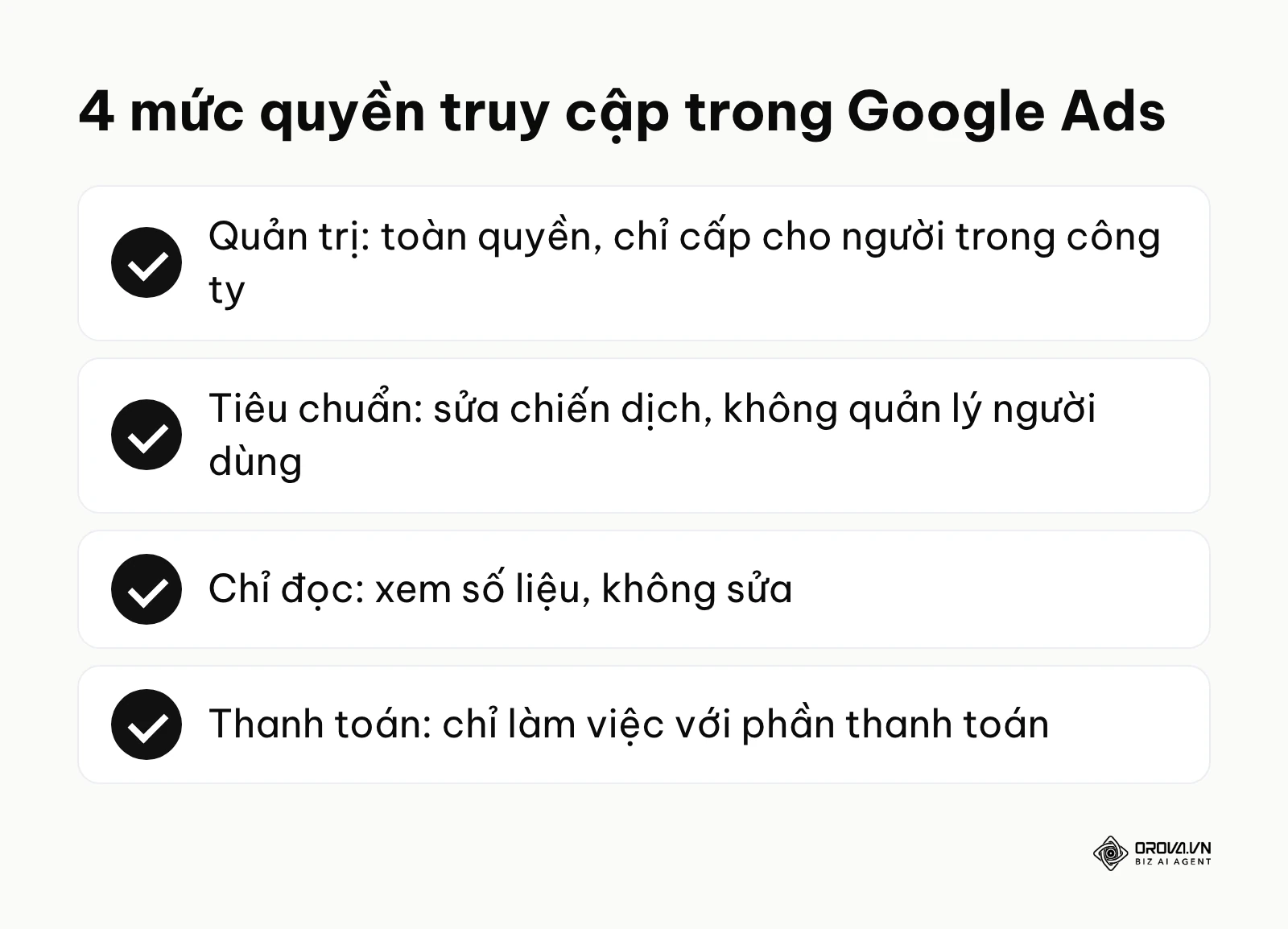Bốn mức quyền truy cập trong tài khoản Google Ads