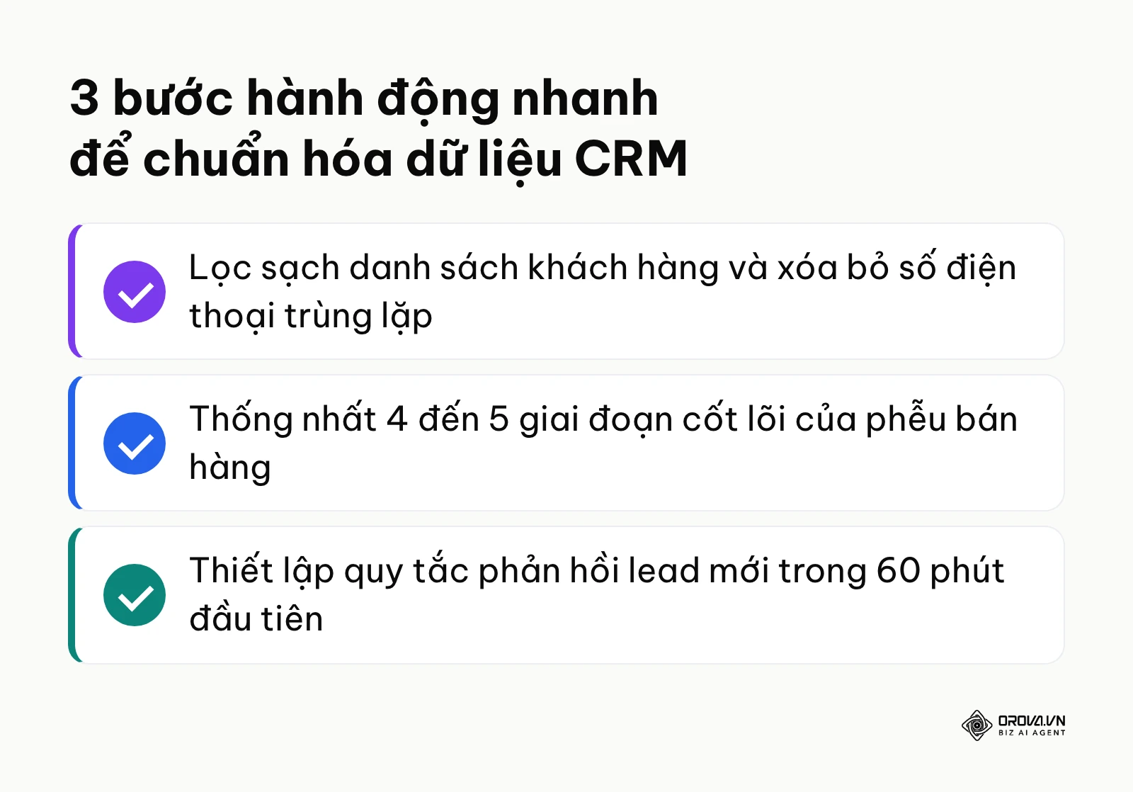 Tóm tắt 3 bước hành động chuẩn bị dữ liệu trước khi đưa phần mềm CRM vào sử dụng