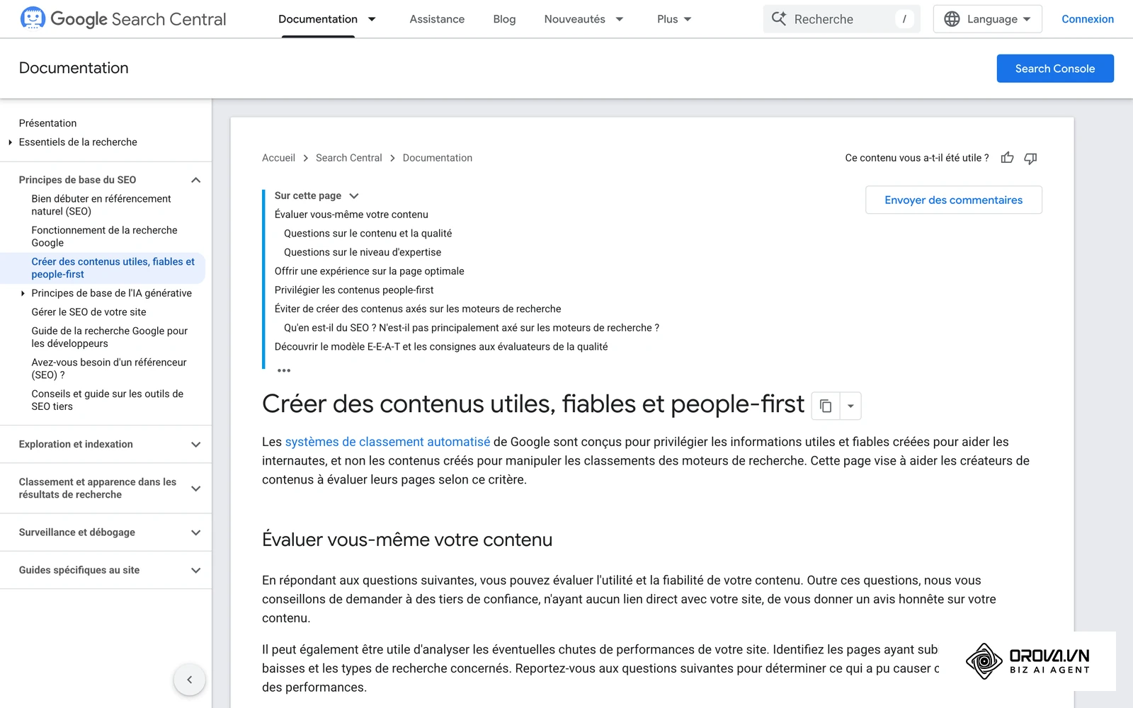 La documentation officielle de Google Search sur la création de contenus utiles, fiables et centrés sur les personnes.