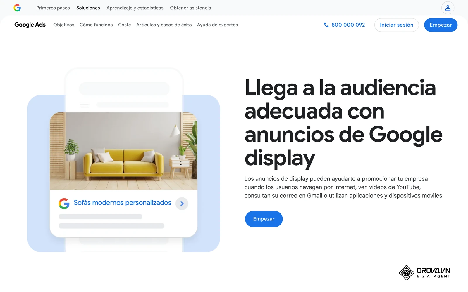 Página oficial de Google Ads sobre campañas de display, con ejemplos de anuncios gráficos en sitios web y aplicaciones.