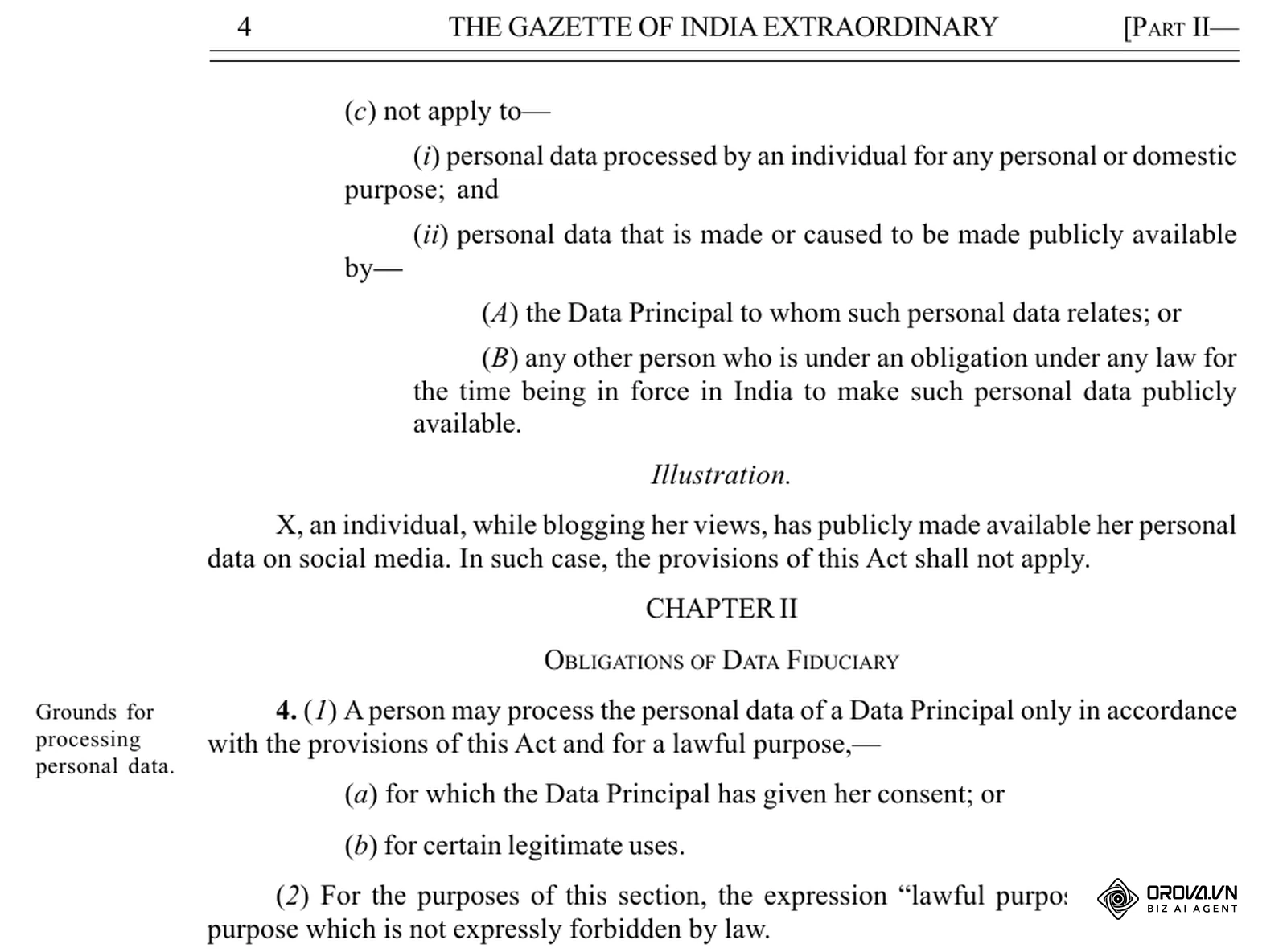 भारत के राजपत्र में प्रकाशित DPDP Act 2023 का पाठ: धारा 3(c)(ii) की छूट और धारा 4(1) में व्यक्तिगत डेटा प्रोसेसिंग के आधार