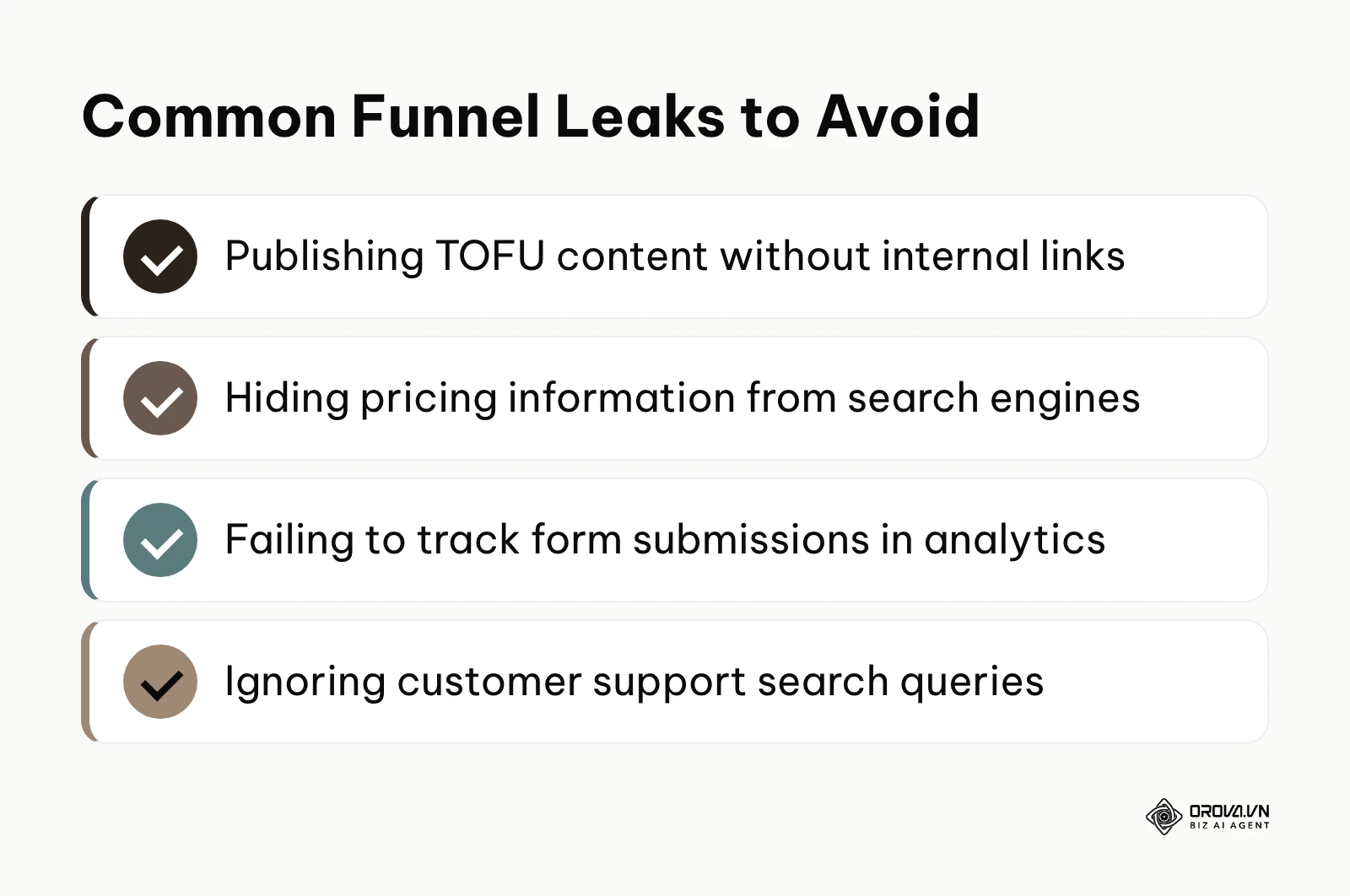 Checklist of common mistakes that cause traffic to leak from the conversion funnel