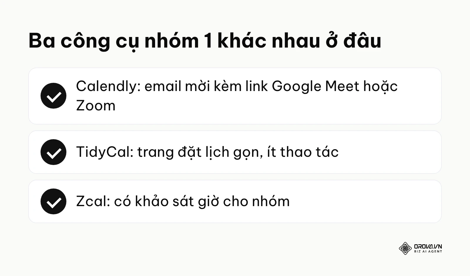 Điểm khác nhau của Calendly, TidyCal và Zcal