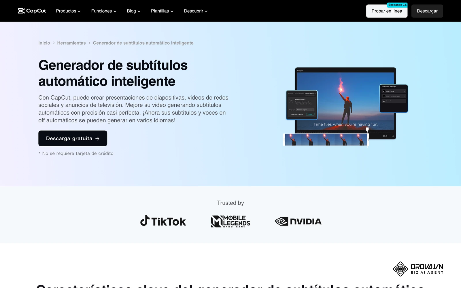 Herramienta de subtítulos automáticos de CapCut, útil para delegar la edición de videos cortos.
