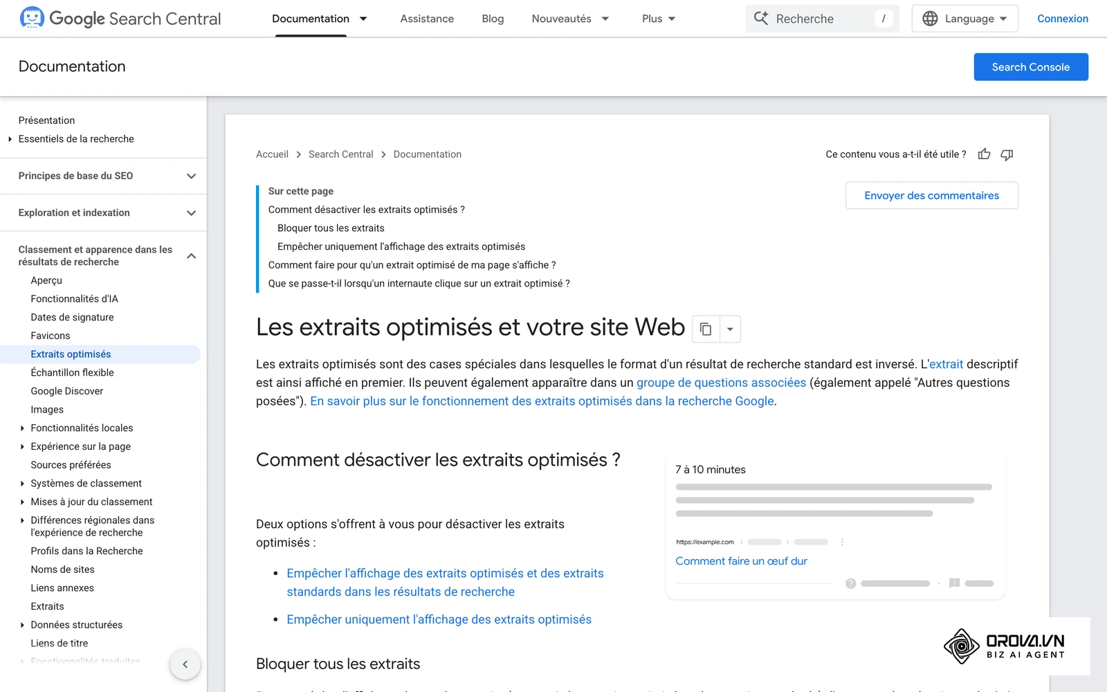 Page officielle de Google Search Central (version française) consacrée aux extraits optimisés, ces blocs de réponse que Google extrait d'un article bien structuré.