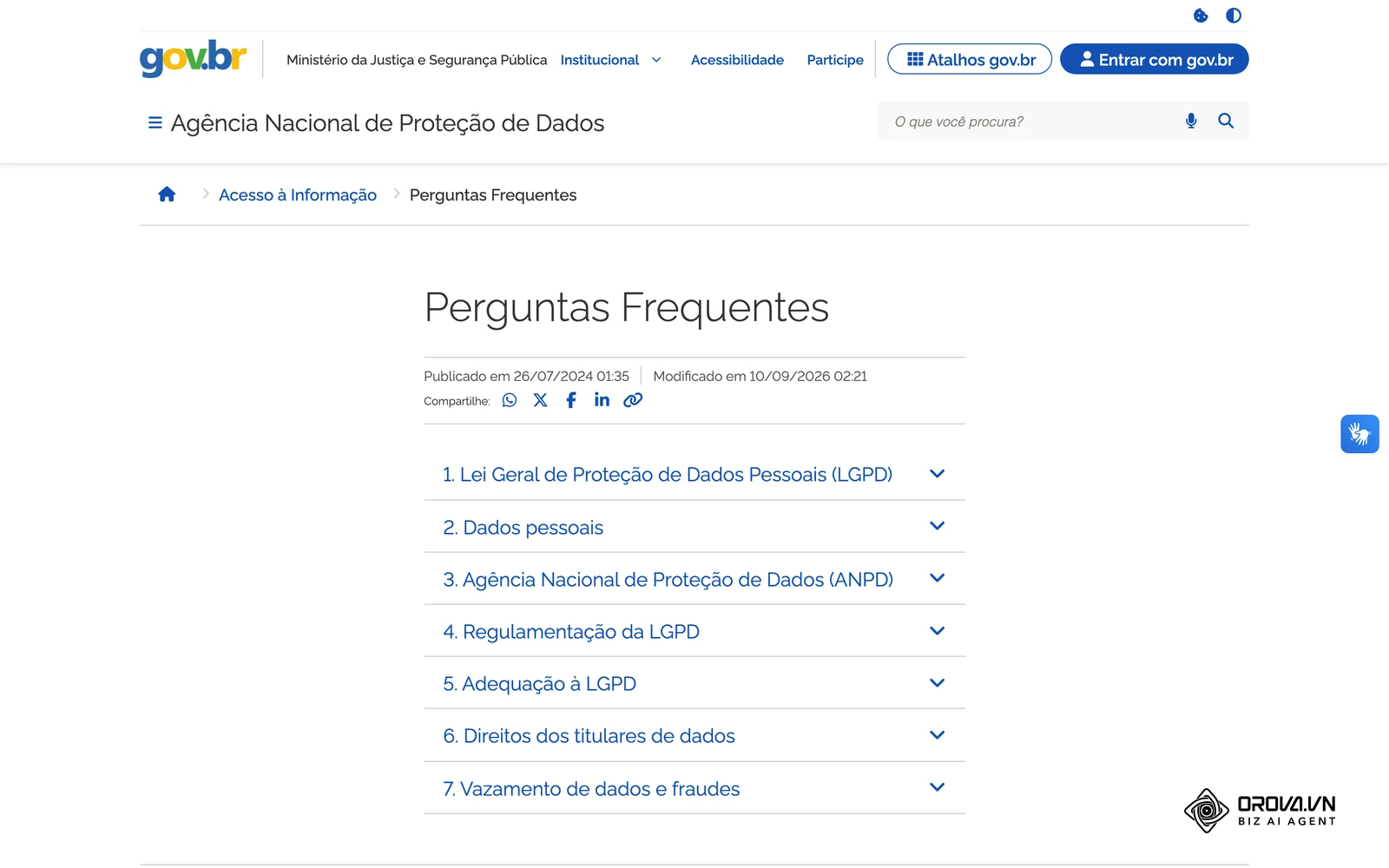 Perguntas frequentes da ANPD no portal gov.br, com orientações gerais sobre a LGPD.