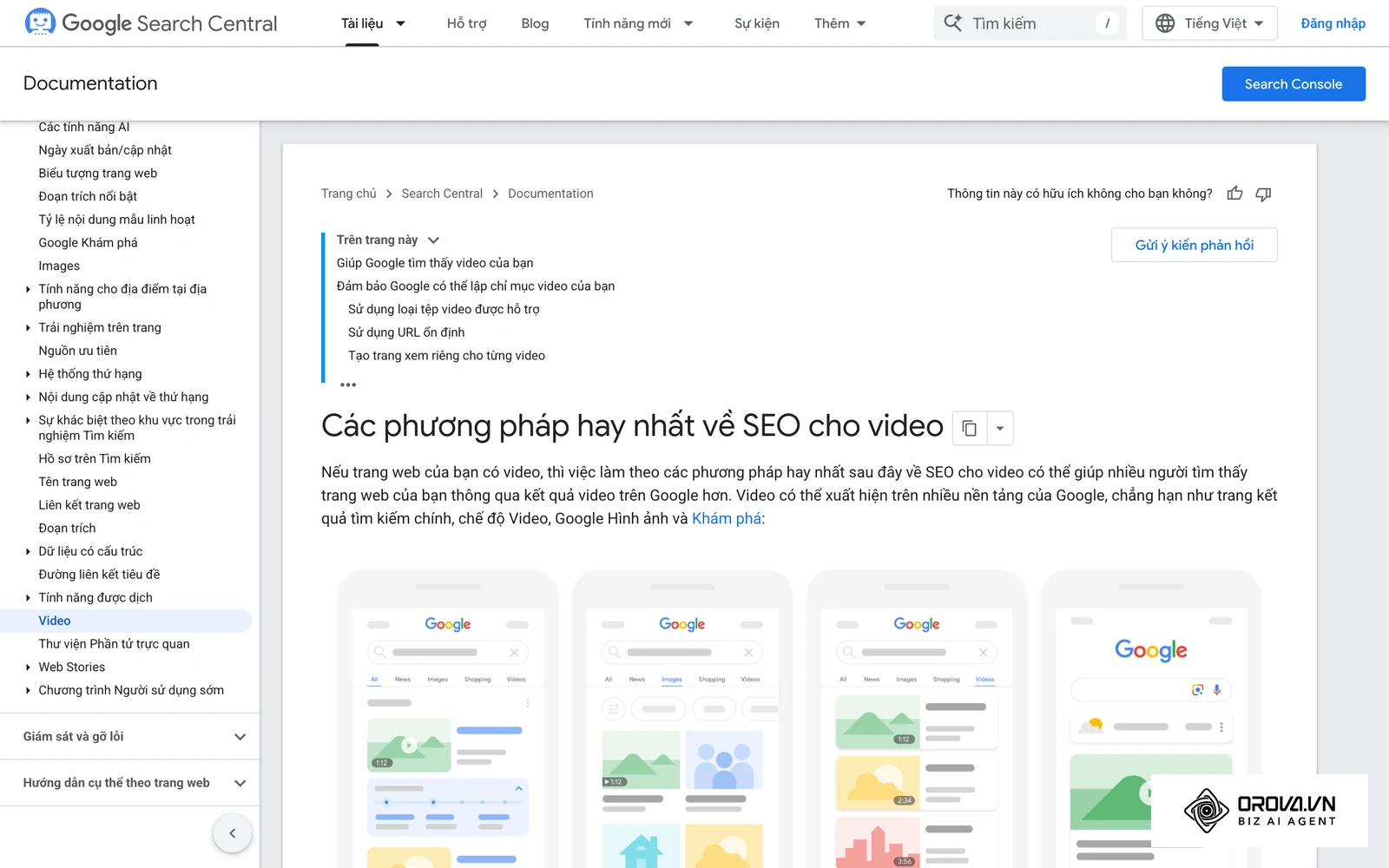 Hướng dẫn chính thức của Google về các phương pháp SEO cho video, gồm cả dữ liệu cấu trúc.