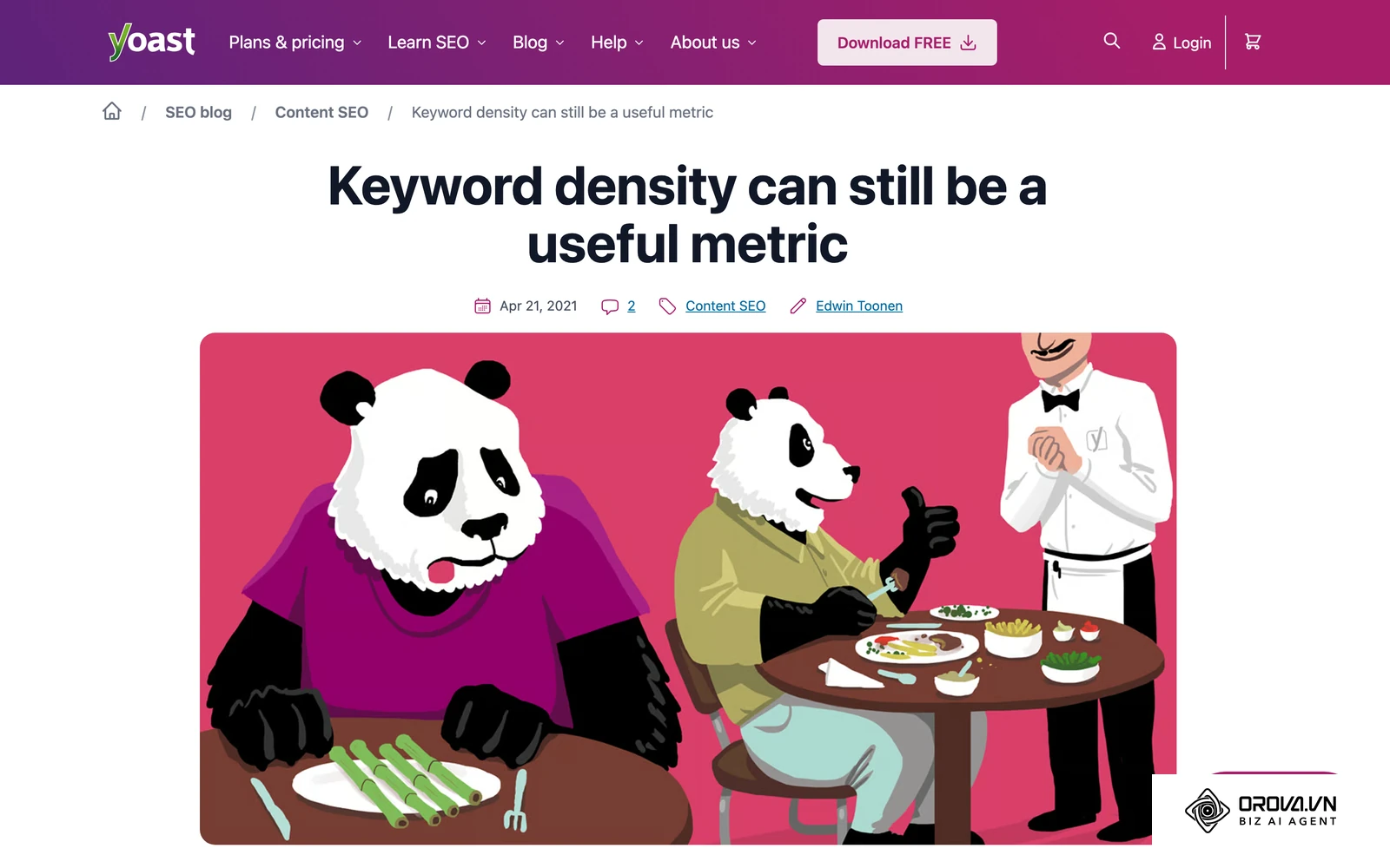 Yoast vẫn xem mật độ từ khóa là chỉ số tham khảo, nhưng cảnh báo không nhồi một cụm từ quá nhiều lần.