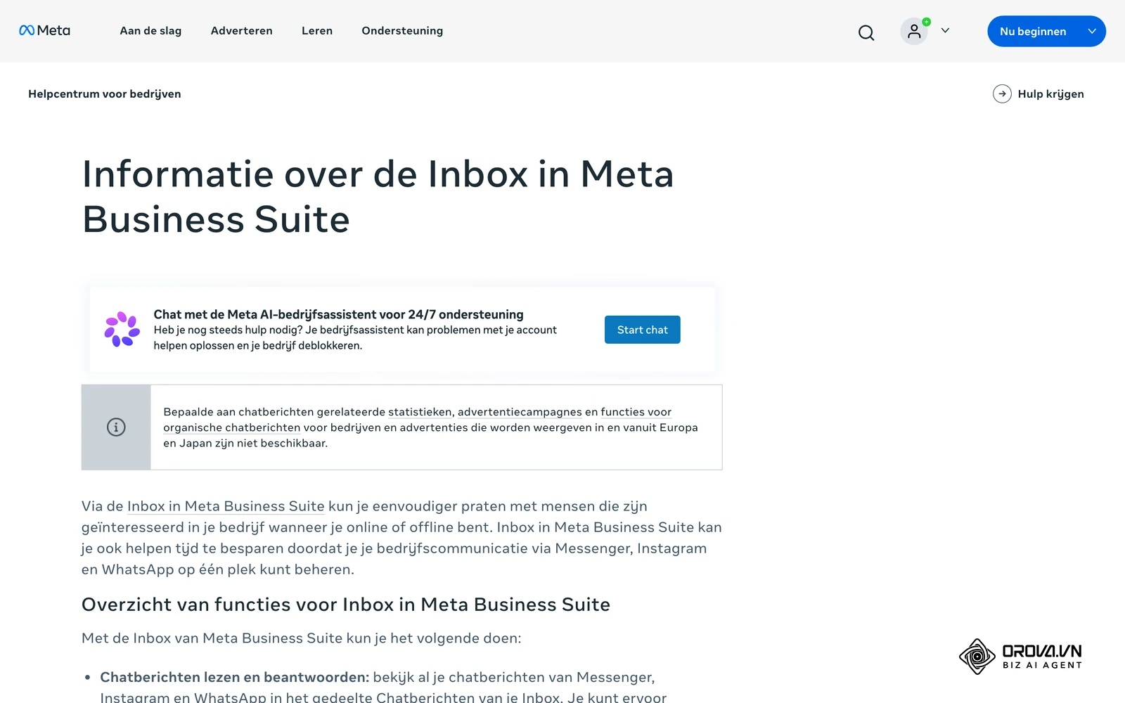 Meta Helpcentrum voor bedrijven (Nederlands): overzicht van de functies van de Inbox in Meta Business Suite.