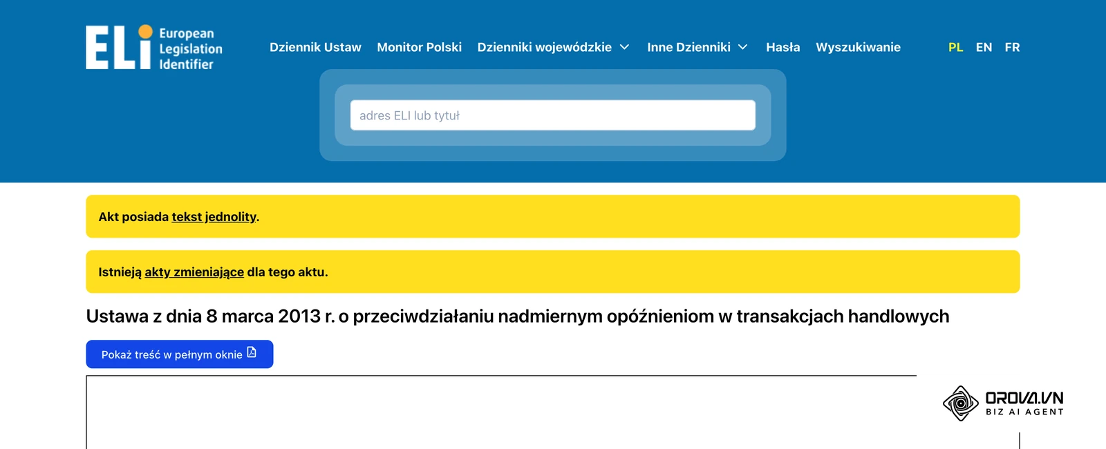 Strona ustawy z 8 marca 2013 r. o przeciwdziałaniu nadmiernym opóźnieniom w transakcjach handlowych (Dz.U. 2013 poz. 403) w oficjalnym serwisie aktów prawnych ELI — tu sprawdzisz tekst i zmiany ustawy przed wysłaniem wezwania do zapłaty.