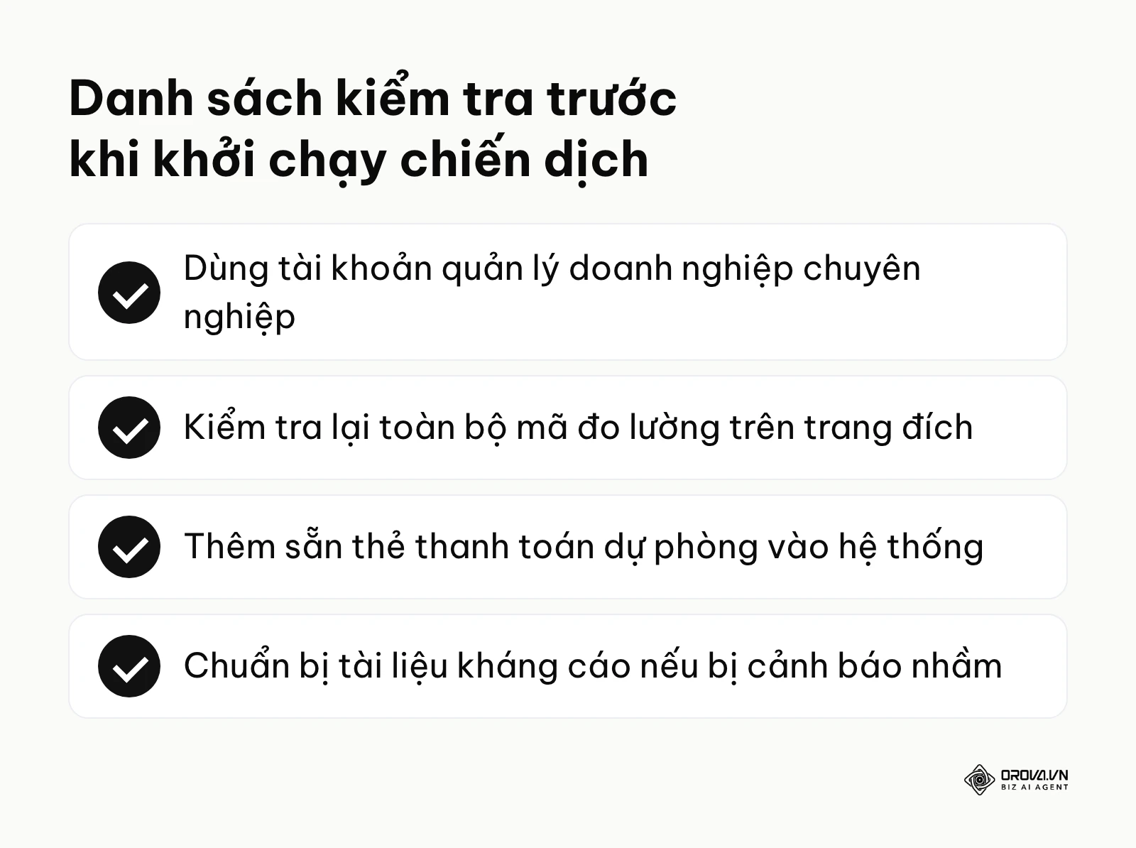 Bảng liệt kê 4 thao tác quan trọng trước khi nhấn nút xuất bản quảng cáo