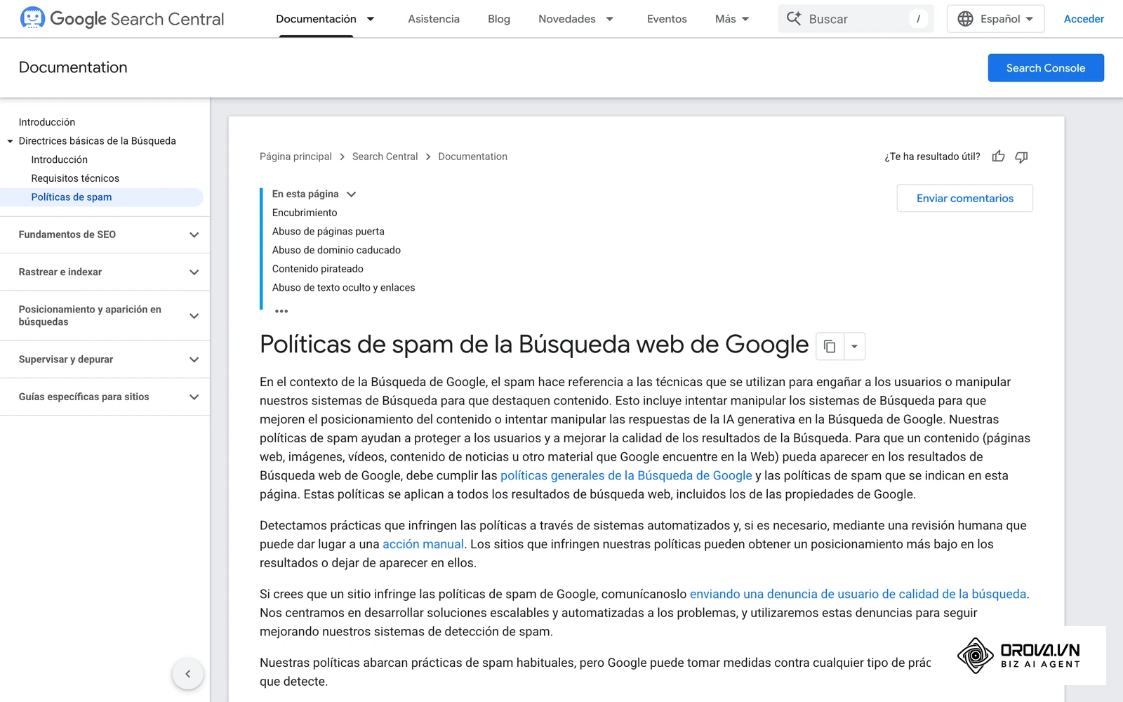 Políticas oficiales de Google sobre spam que pueden derivar en acciones manuales.