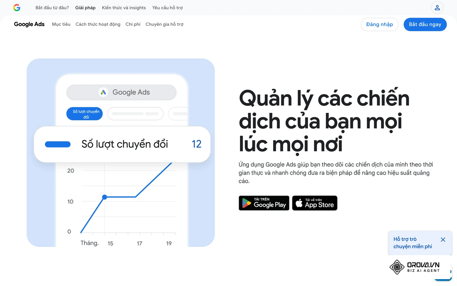 Trang giới thiệu ứng dụng Google Ads, cách xem nhanh số liệu chiến dịch trên điện thoại.