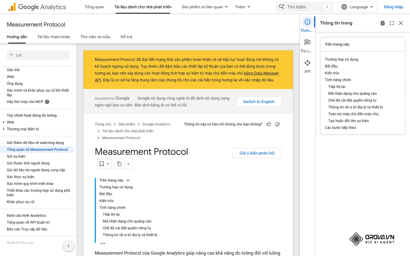 Ảnh chụp trang tài liệu Measurement Protocol của Google Analytics, cách gửi dữ liệu từ máy chủ để hạn chế đứt gãy nguồn ghi nhận.