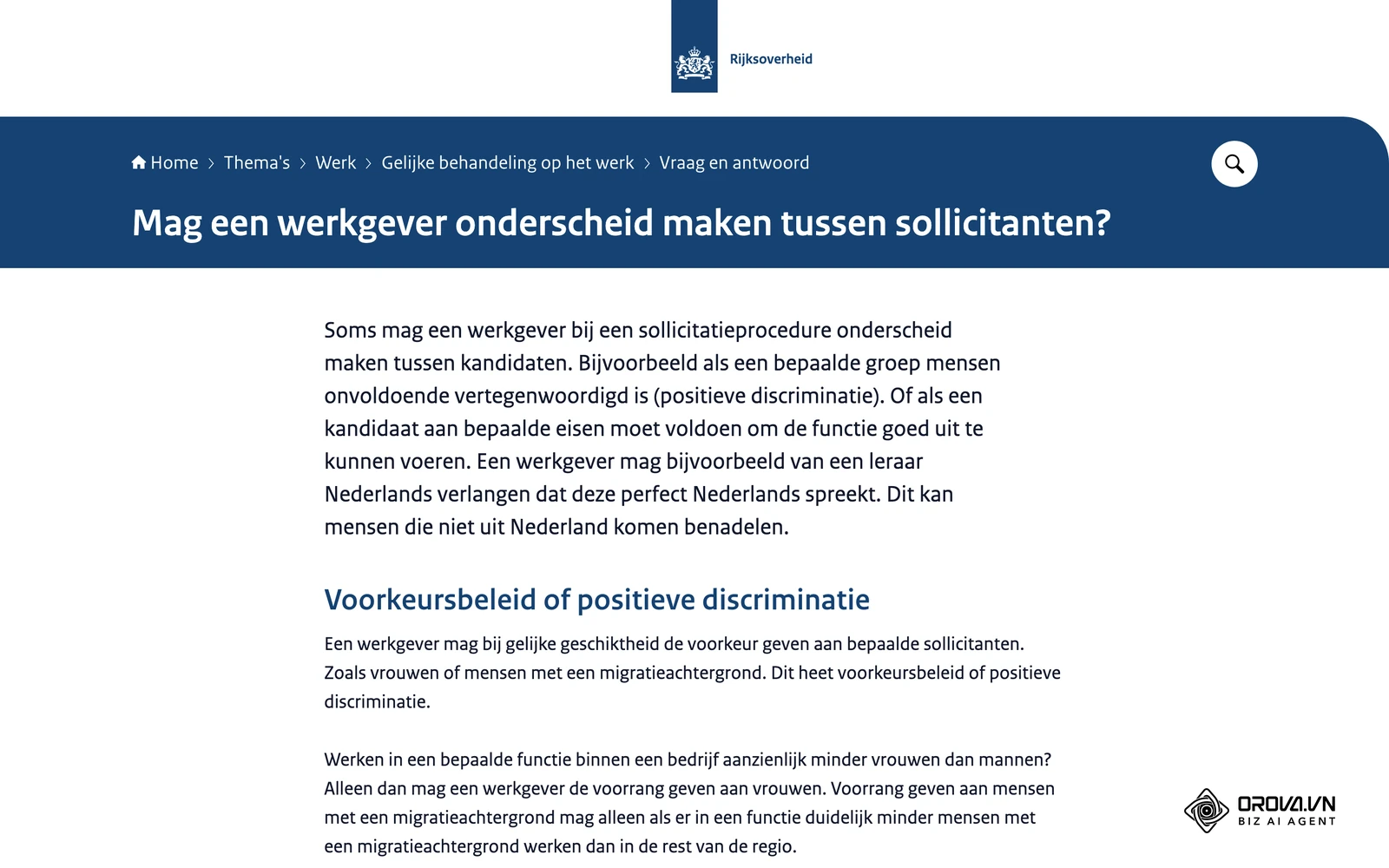Uitleg van de Rijksoverheid over de vraag of een werkgever onderscheid mag maken tussen sollicitanten.