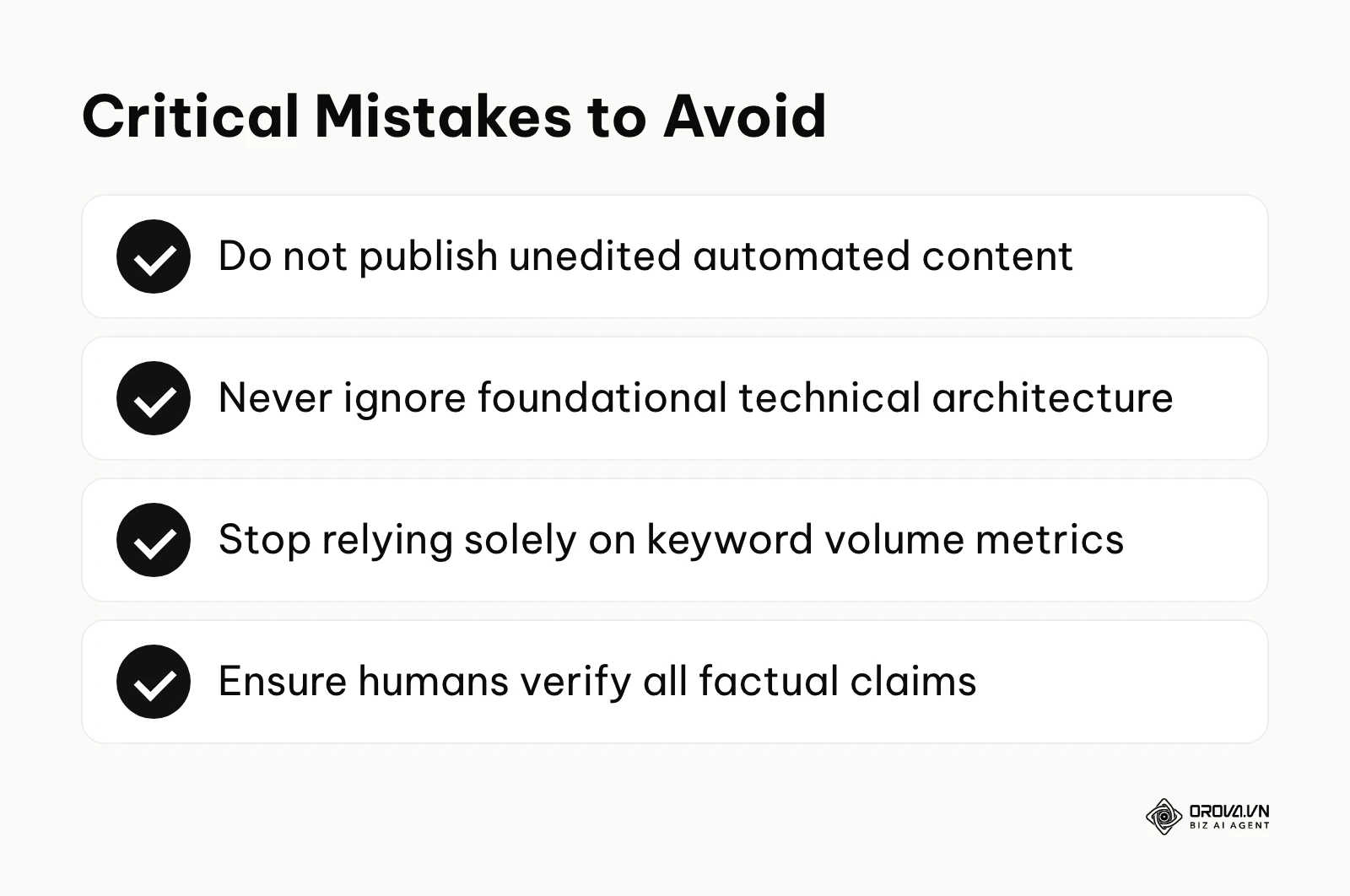 Summary checklist of common mistakes to avoid when implementing artificial intelligence in marketing