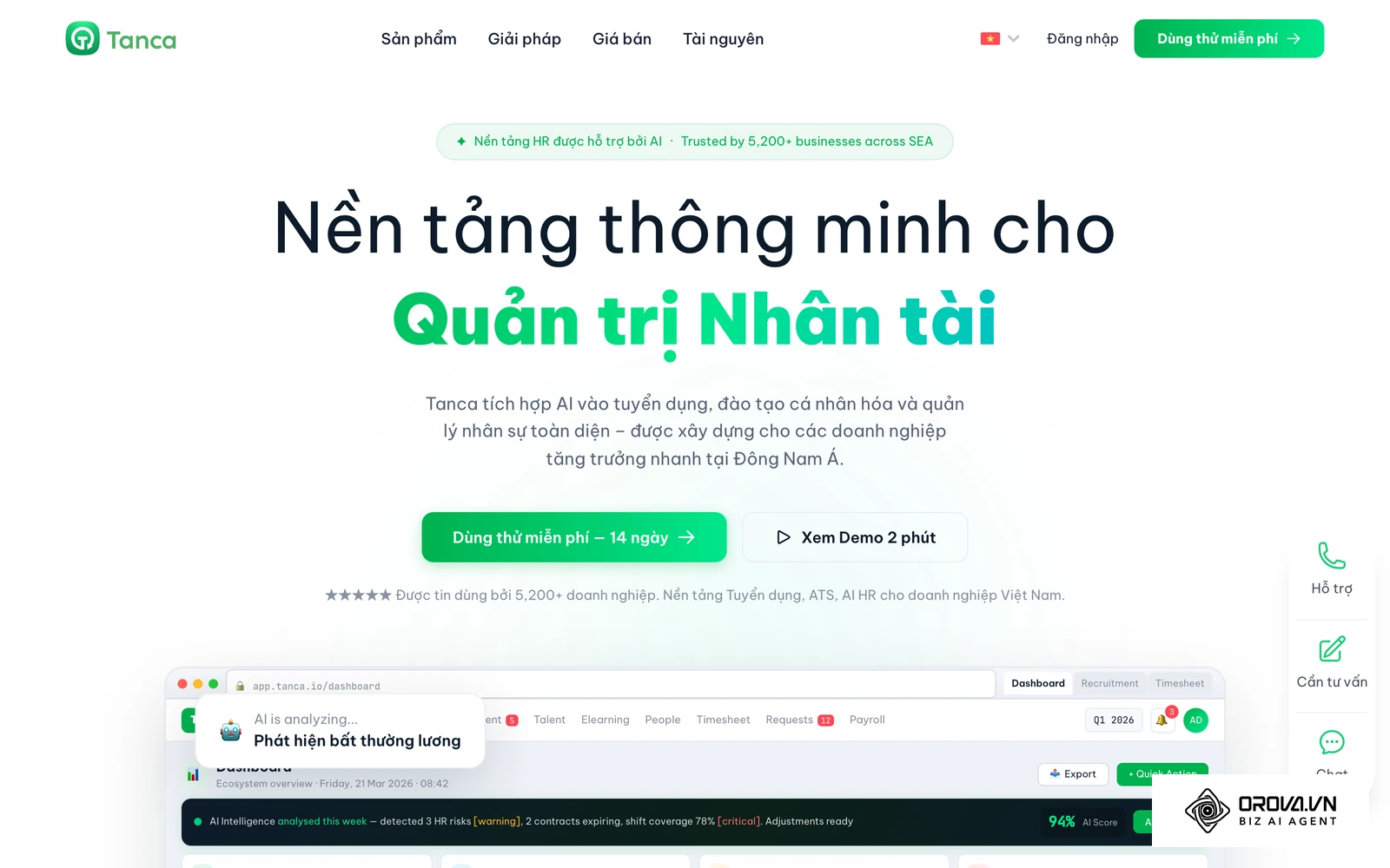Trang chủ Tanca giới thiệu chấm công qua GPS, WiFi, Face ID và lập lịch làm việc.