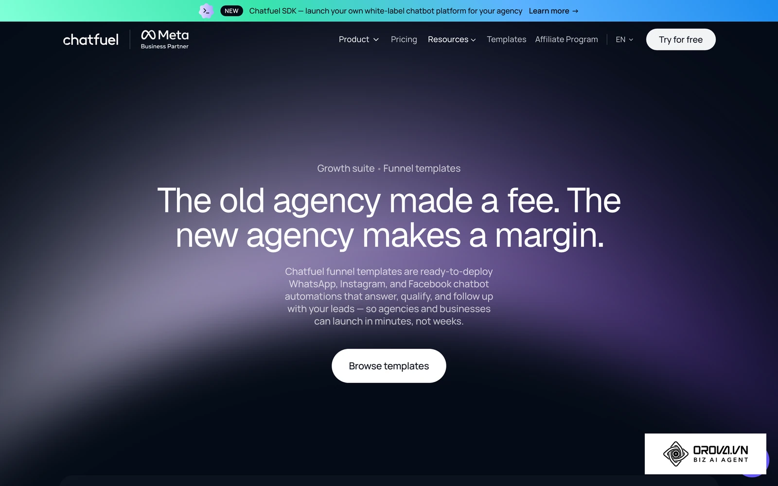 Chatfuel's template library: ready-made conversation flows you can adapt for a Click-to-Messenger campaign.