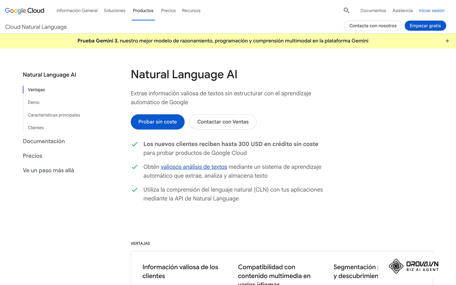 Página oficial de Google Cloud Natural Language API; más abajo en la misma página está la demo que analiza las entidades de un texto y su Salience.