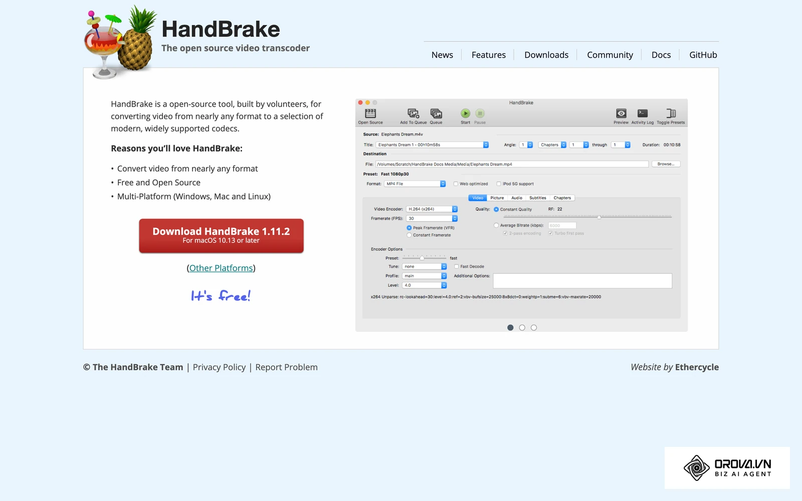 HandBrake, phần mềm chuyển đổi định dạng video miễn phí, dùng khi cần xuất lại file cho đúng định dạng trước khi tải lên trình quản lý quảng cáo.