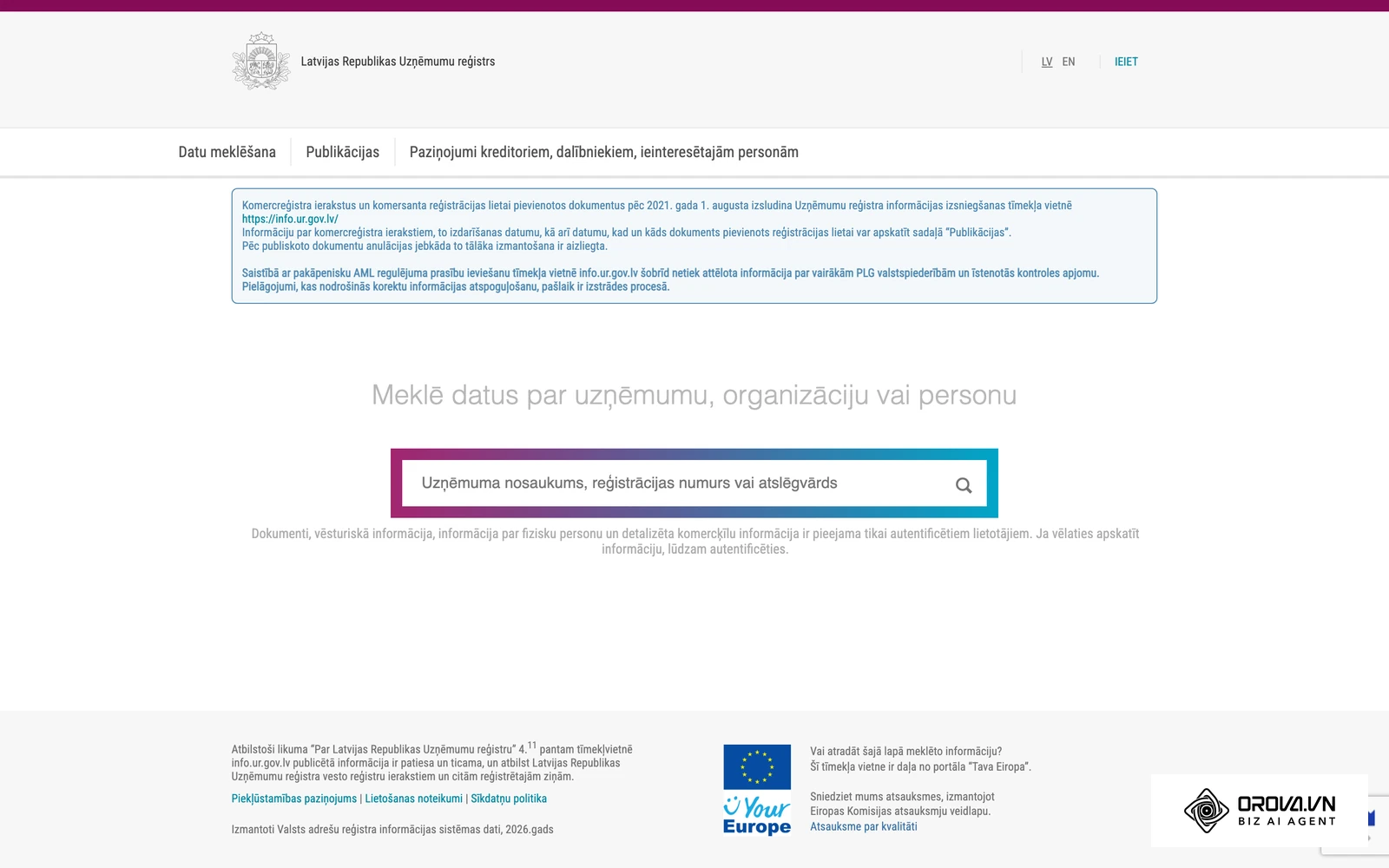 Uzņēmumu reģistra informācijas portāls — oficiāla vieta, kur pārbaudīt uzņēmuma statusu un rekvizītus pirms iekļaušanas sarakstā.