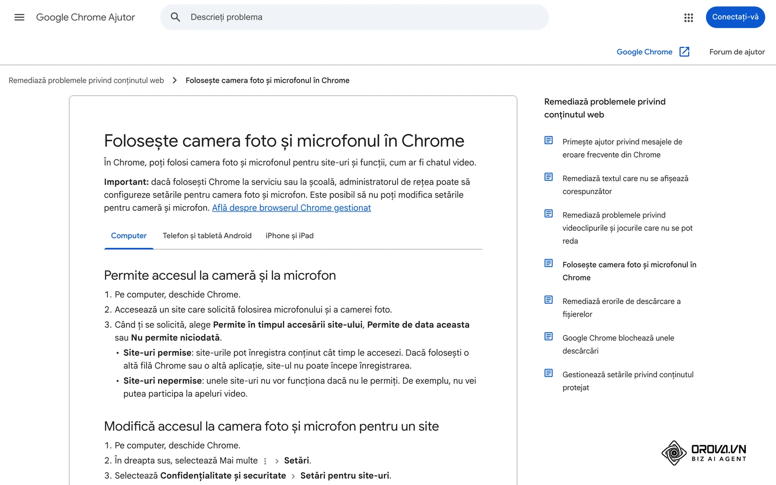 Ajutor Google Chrome în limba română: cum permiți accesul la cameră și microfon pentru un site înainte de apelul video