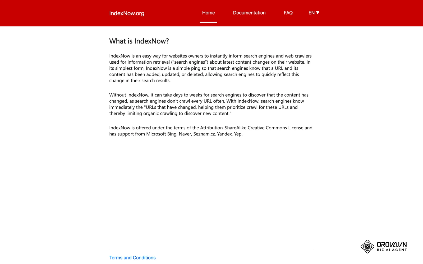 The IndexNow project site, which documents how websites can notify participating search engines about changed URLs.