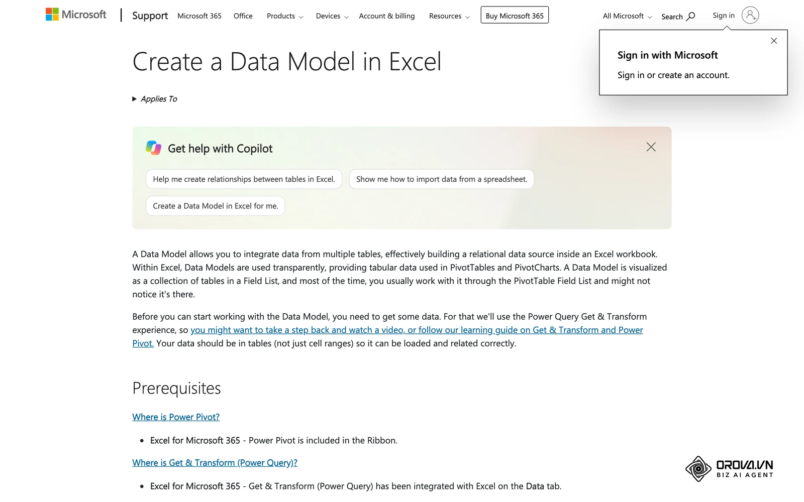 Microsoft's official documentation illustrating how to establish relationships between multiple tables within the Excel Data Model.