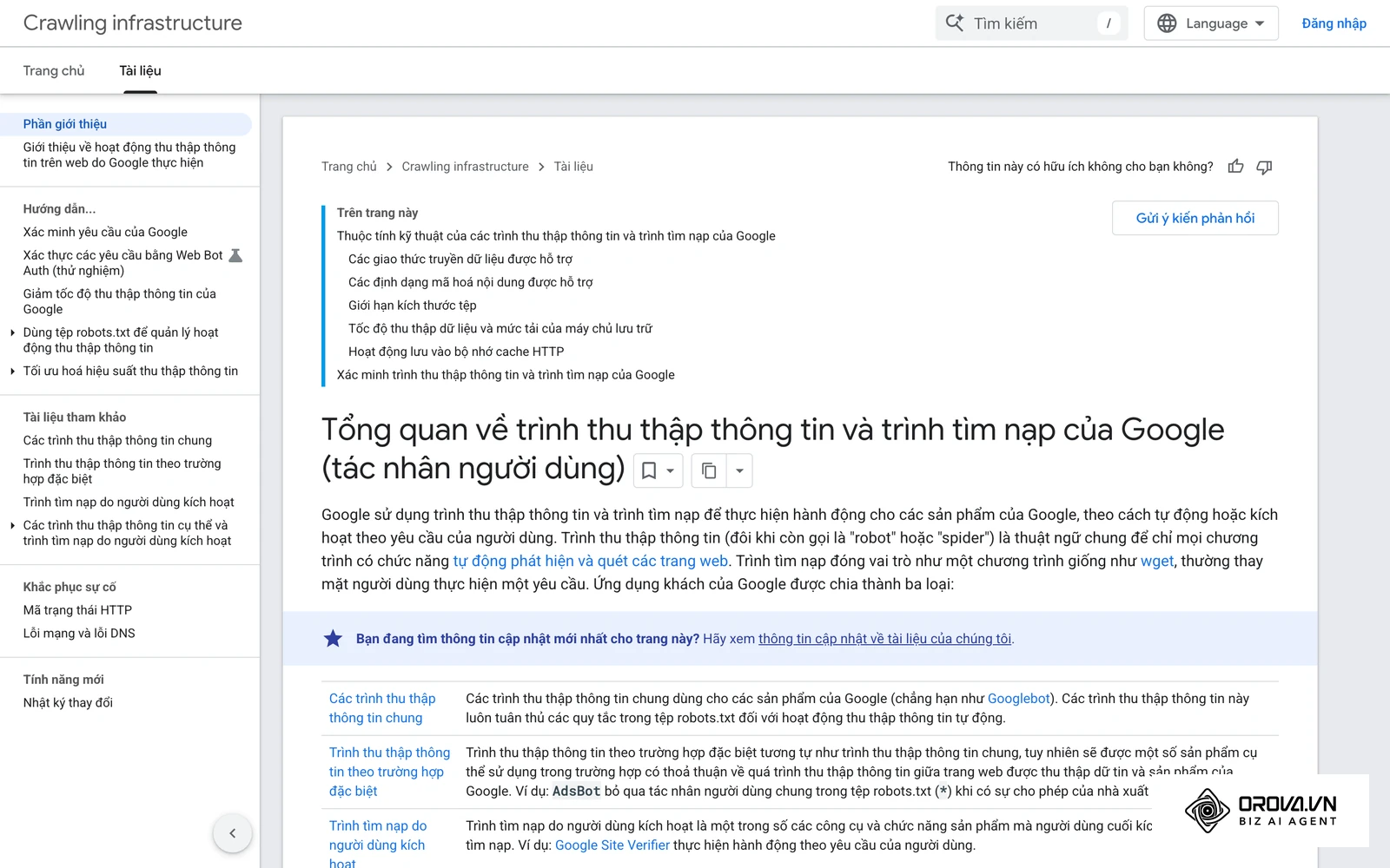 Tài liệu của Google liệt kê các trình thu thập và mã user-agent, trong đó có Google-Extended.