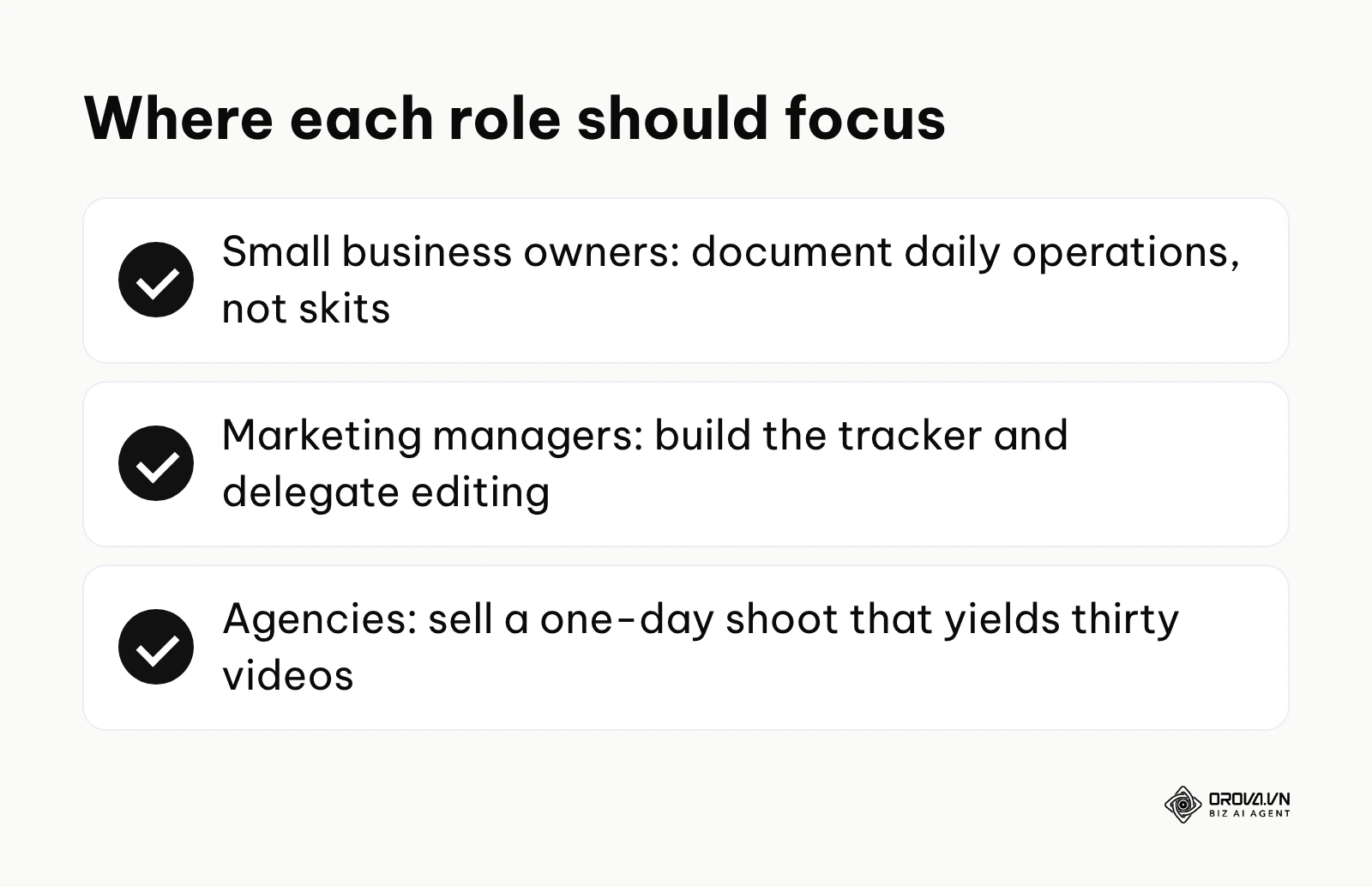 Summary of the main focus for small business owners, marketing managers and agencies.