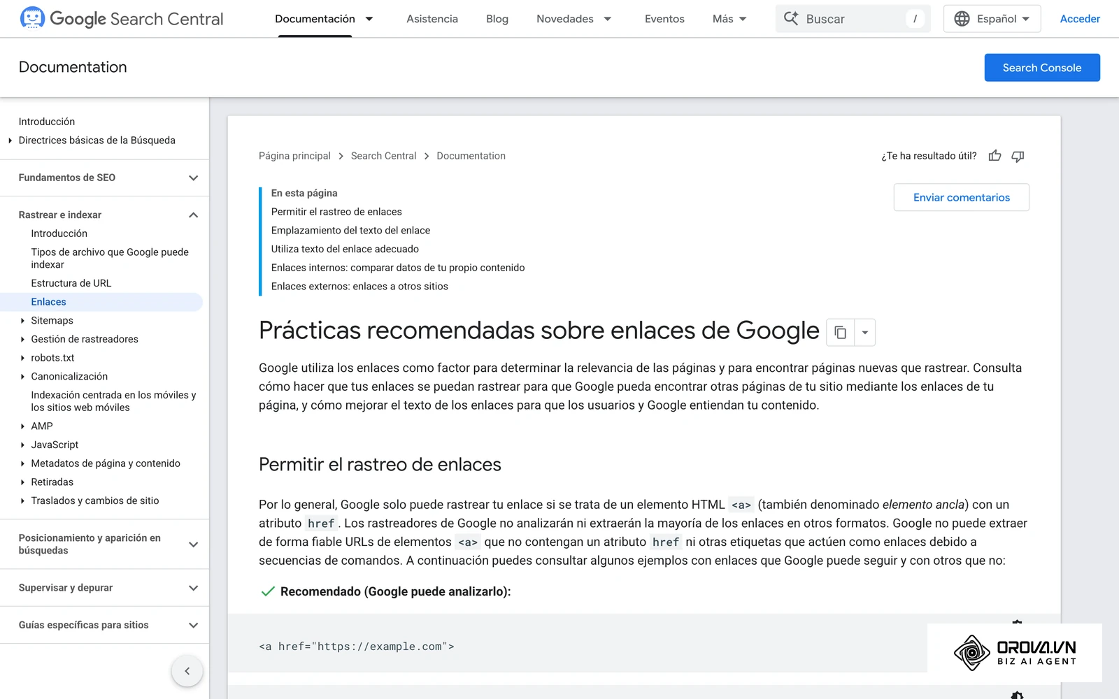 Google documenta cómo deben construirse los enlaces para que sean rastreables y cómo redactar su texto.