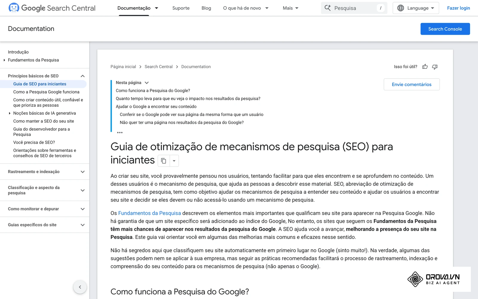 Guia de otimização de mecanismos de pesquisa (SEO) do Google Search Central em português, a fonte oficial das regras citadas neste guia.