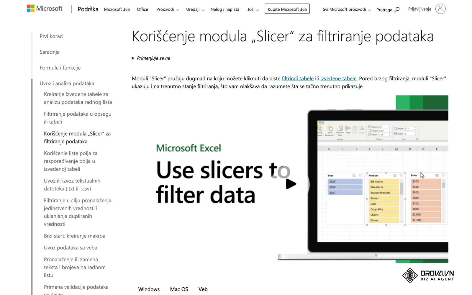 Microsoft podrška (sr-latn): modul Slicer sa dugmadima za filtriranje izvedene tabele jednim klikom.