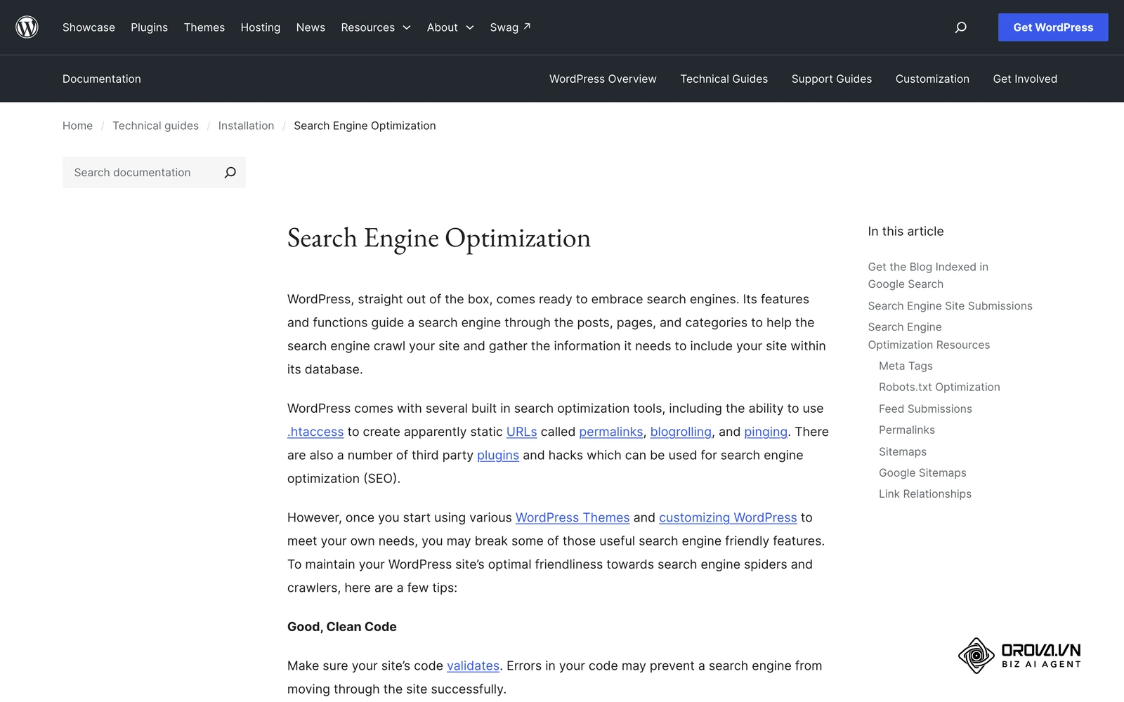 WordPress's official documentation on search engine optimization.