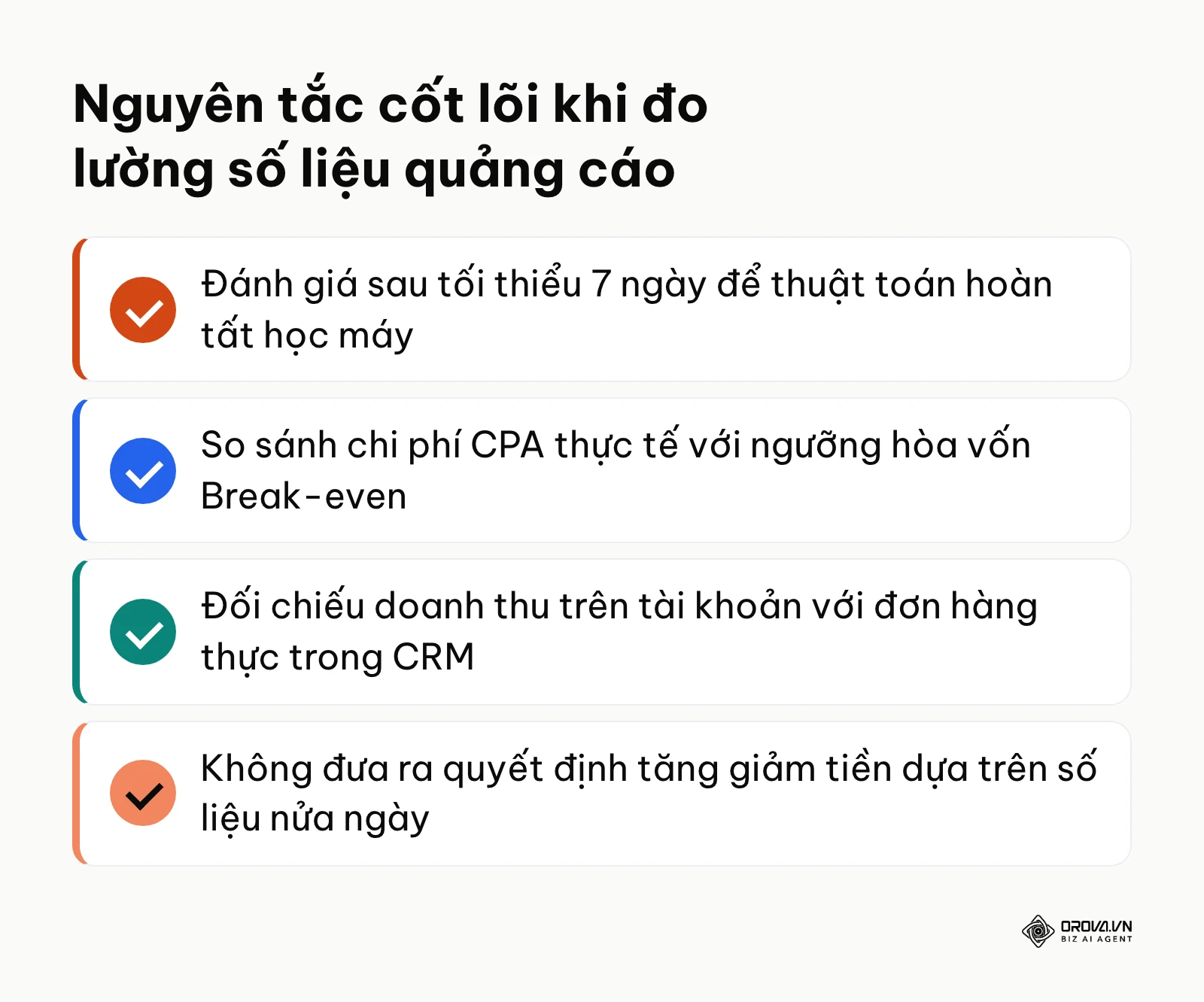 Tóm tắt các nguyên tắc đo lường hiệu quả chiến dịch quảng cáo.
