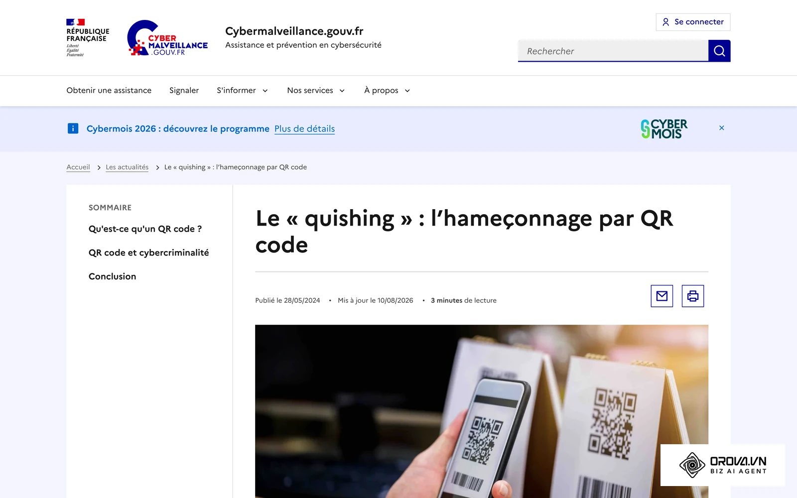 Recommandations du dispositif gouvernemental Cybermalveillance.gouv.fr pour contrer les fraudes par code QR.