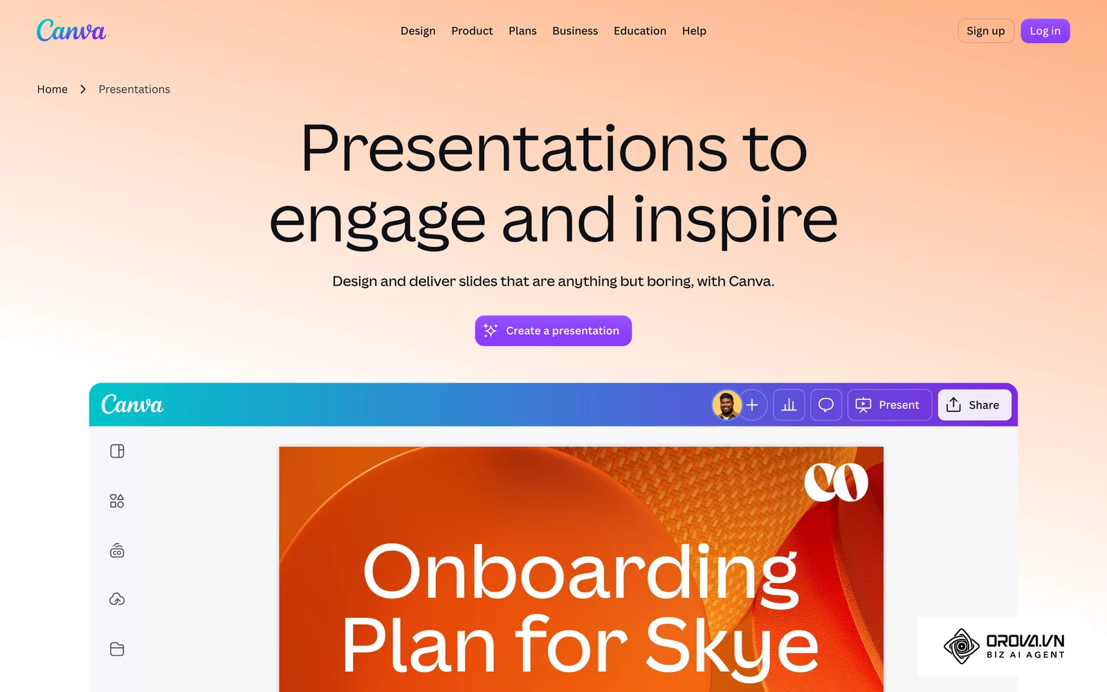 หน้าต่างการทำงานของ Canva ที่ผู้สร้างคอร์สสามารถใช้เทมเพลตสไลด์เพื่อออกแบบบทเรียนให้ดูเป็นมืออาชีพได้อย่างรวดเร็ว