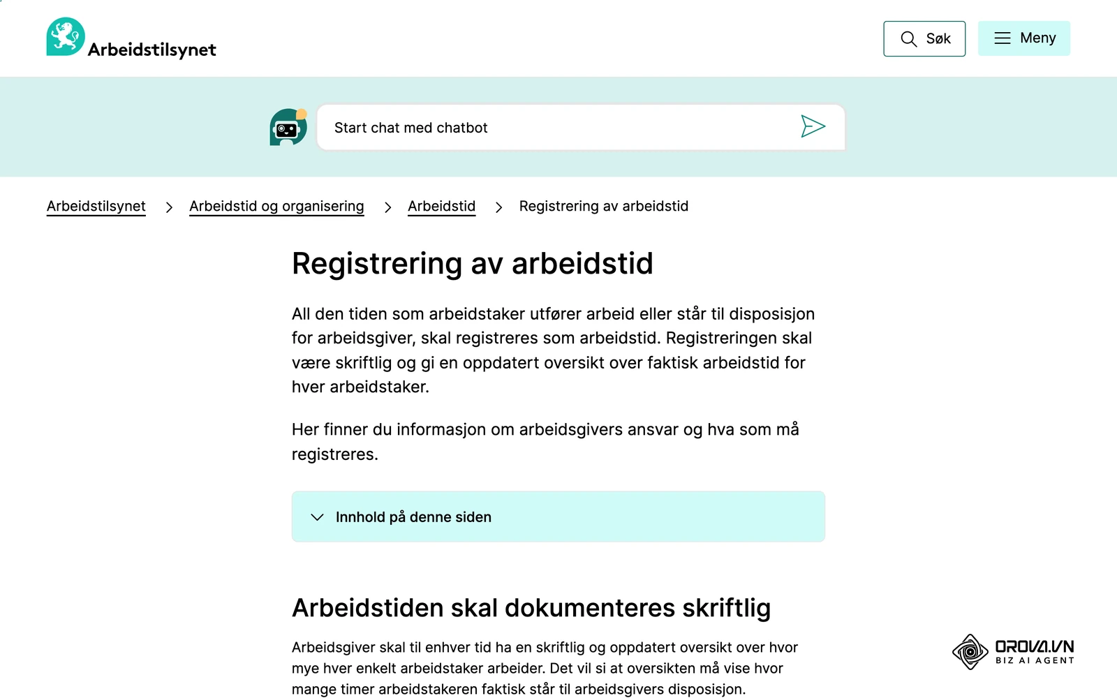 Arbeidstilsynets side om registrering av arbeidstid.