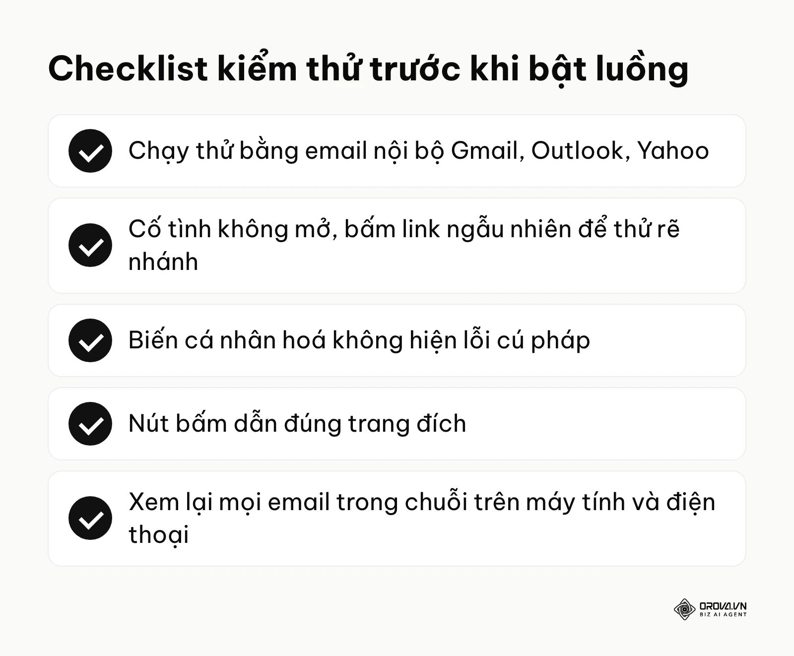Checklist kiểm thử luồng automation marketing trước khi kích hoạt