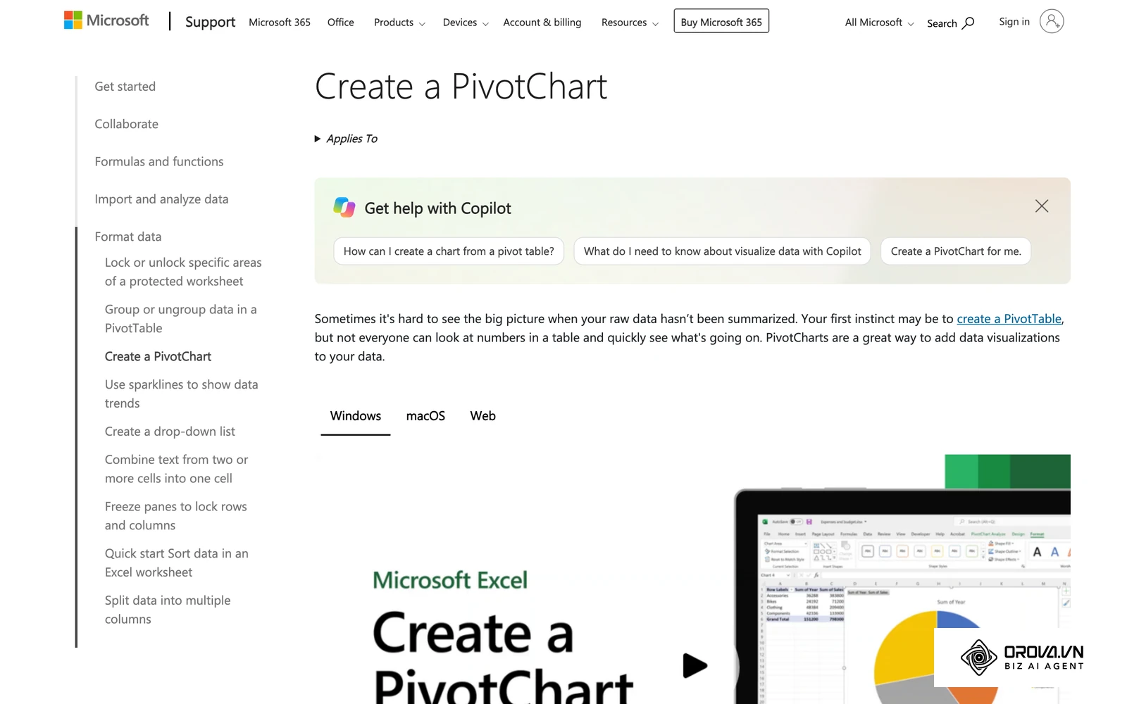 ទំព័រជំនួយផ្លូវការរបស់ Microsoft អំពីការបង្កើត PivotChart ក្នុង Excel