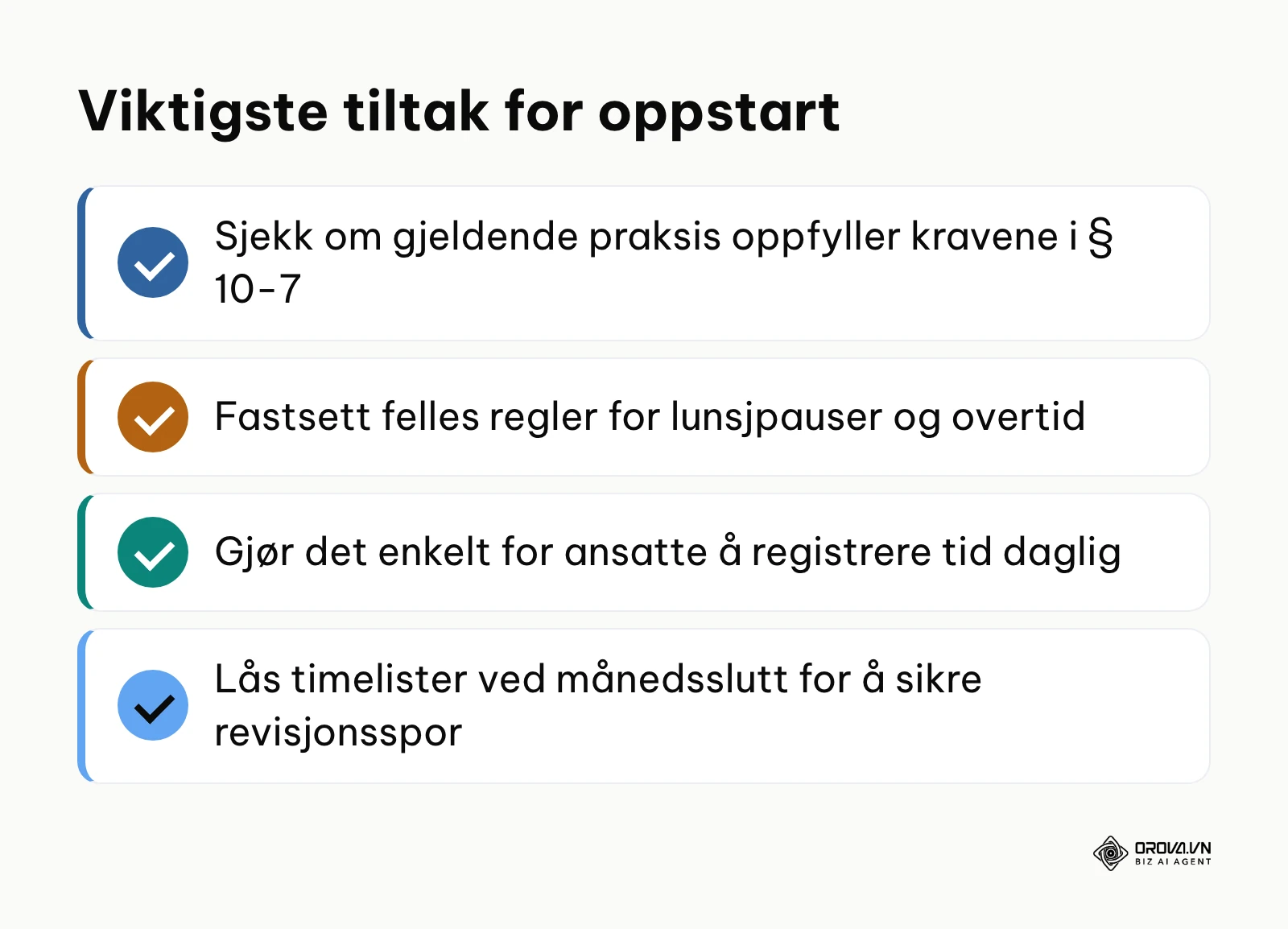 Sjekkliste for oppstart av lovlig timeregistrering i virksomheten